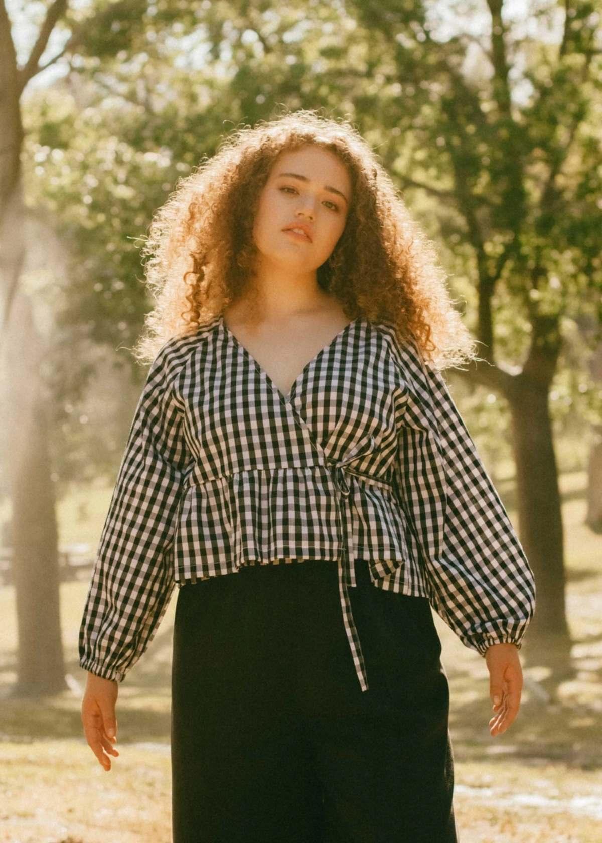 Garden top, black/white check