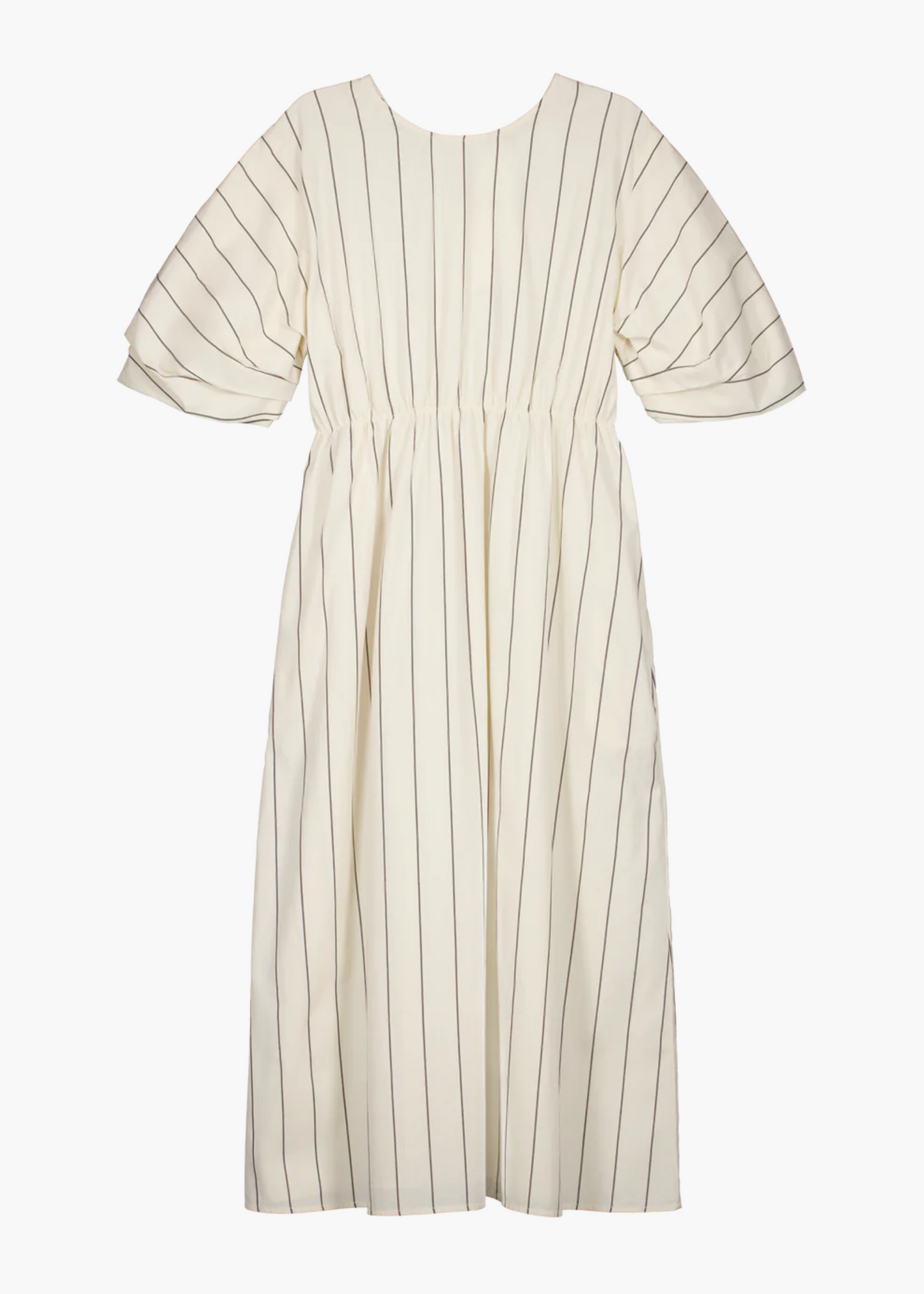 Ellora dress, greige pinstripe
