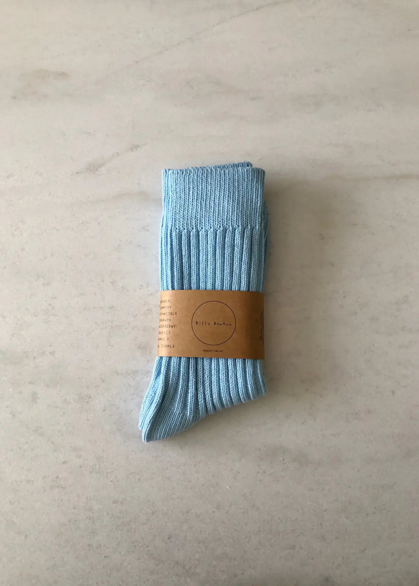 Ribbed cotton high socks, light blue