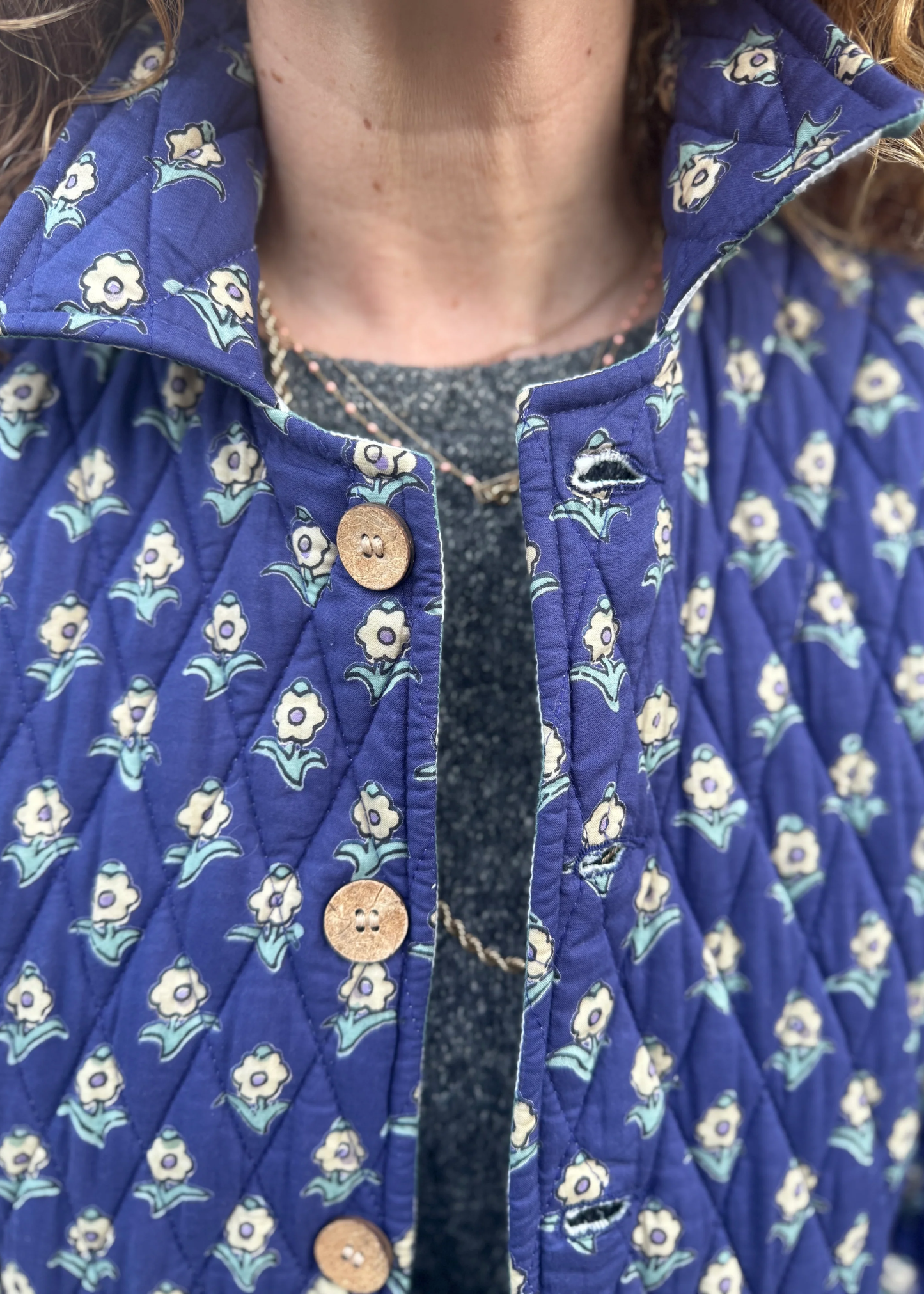 Zara Jacket, navy and green floral