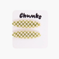 Allie clips, oval olive check