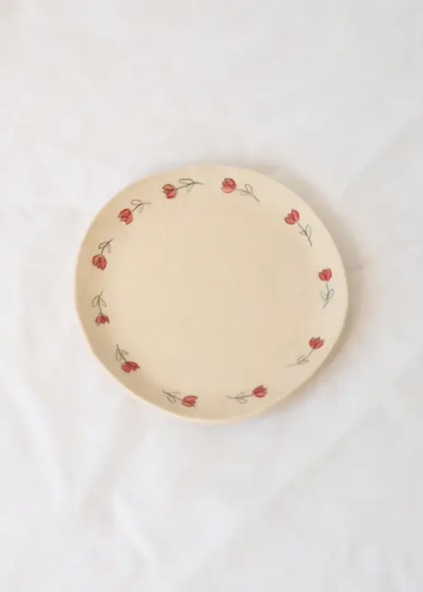 Line drawn tulips catchall plate, red