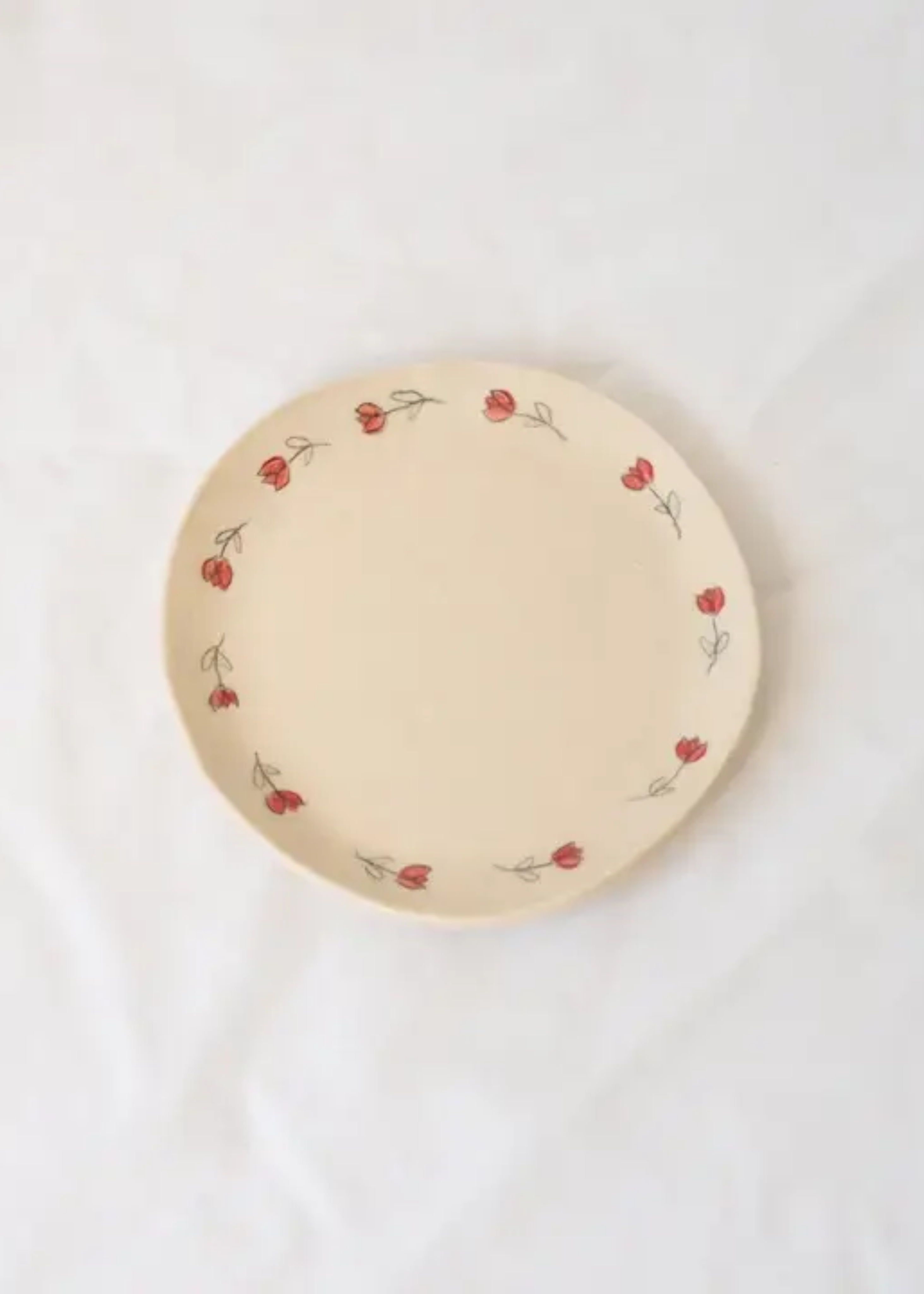 Line drawn tulips catchall plate, red