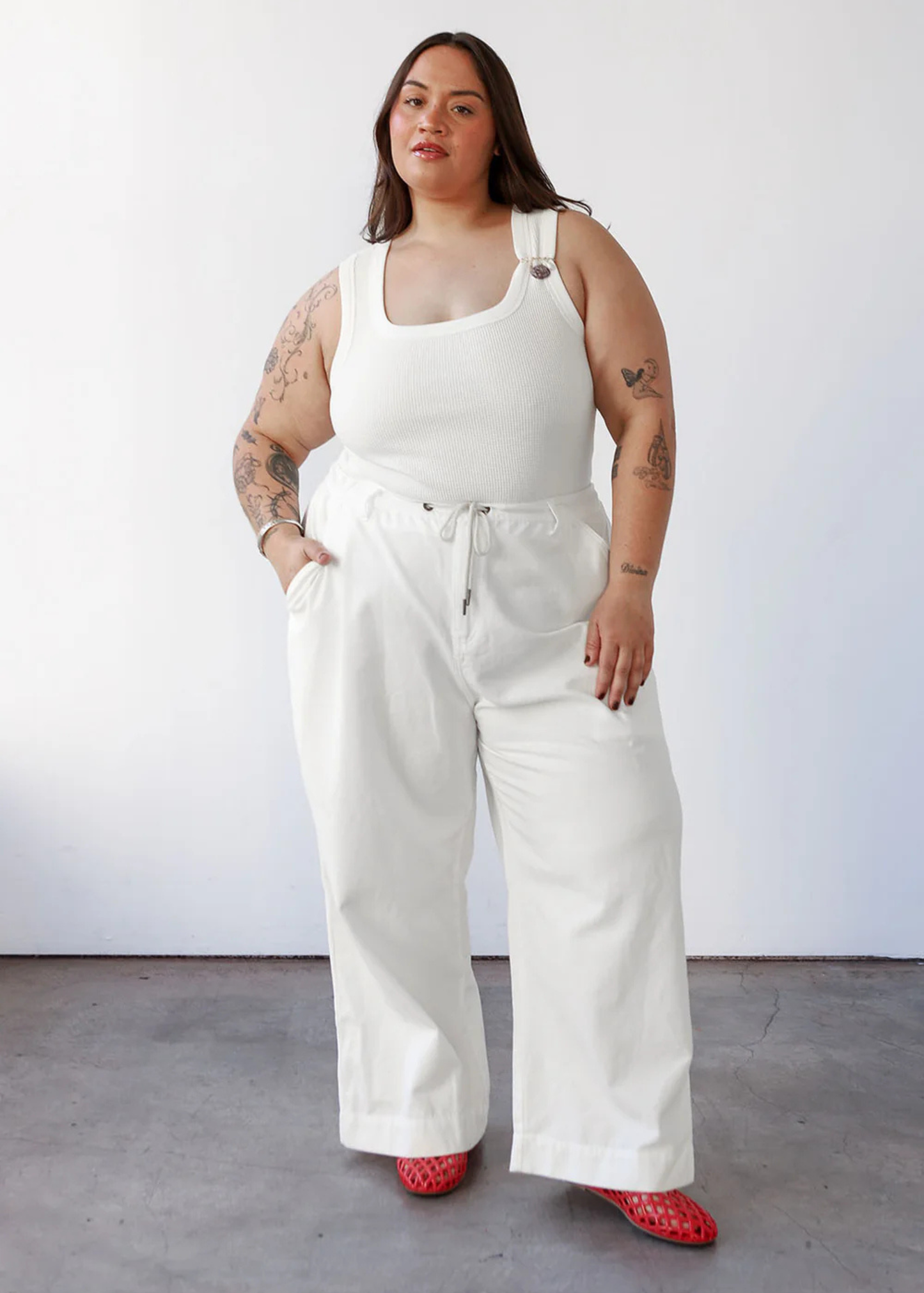 Waffle square crop tank, bone