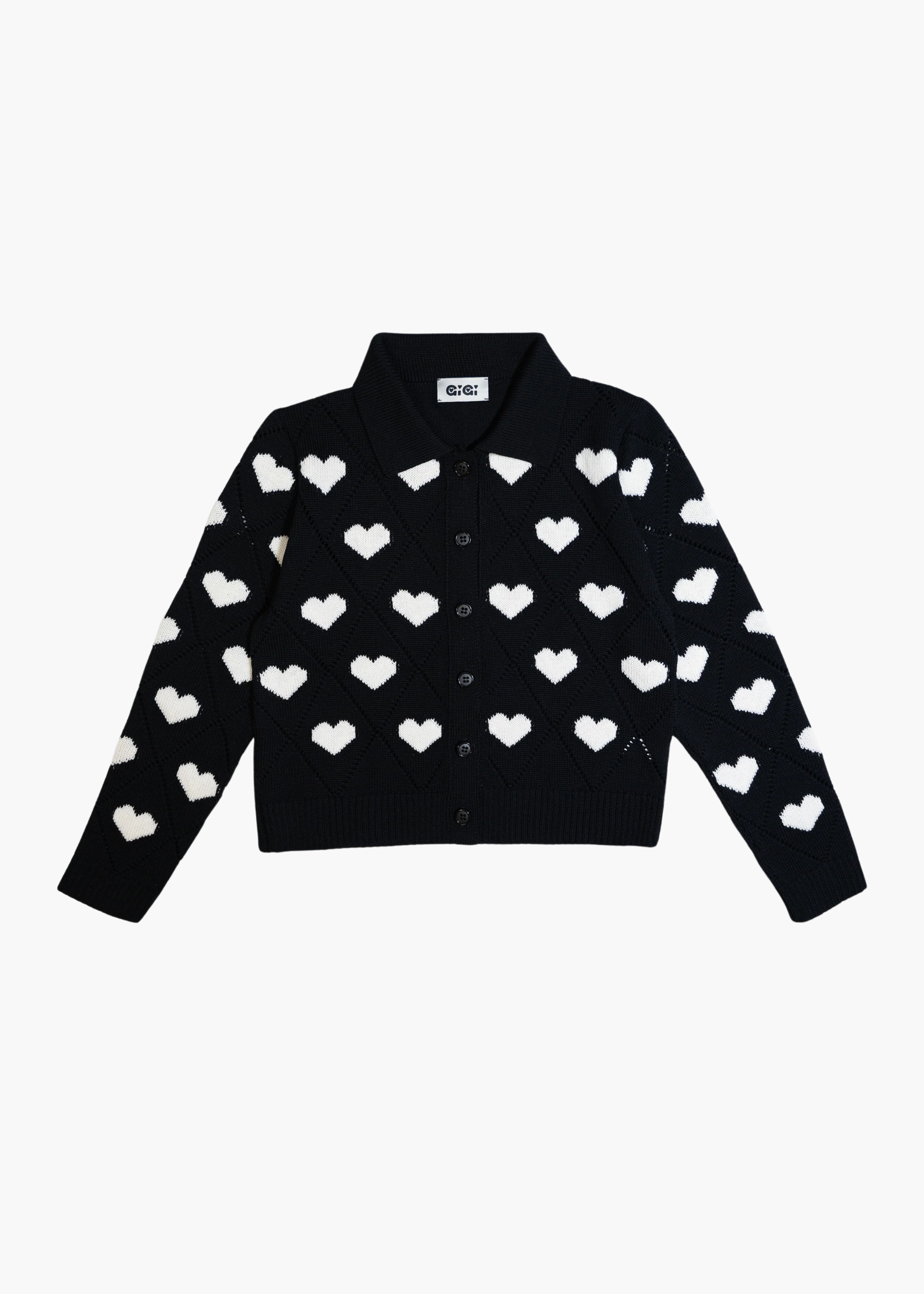 Love polo cardigan, black/ivory