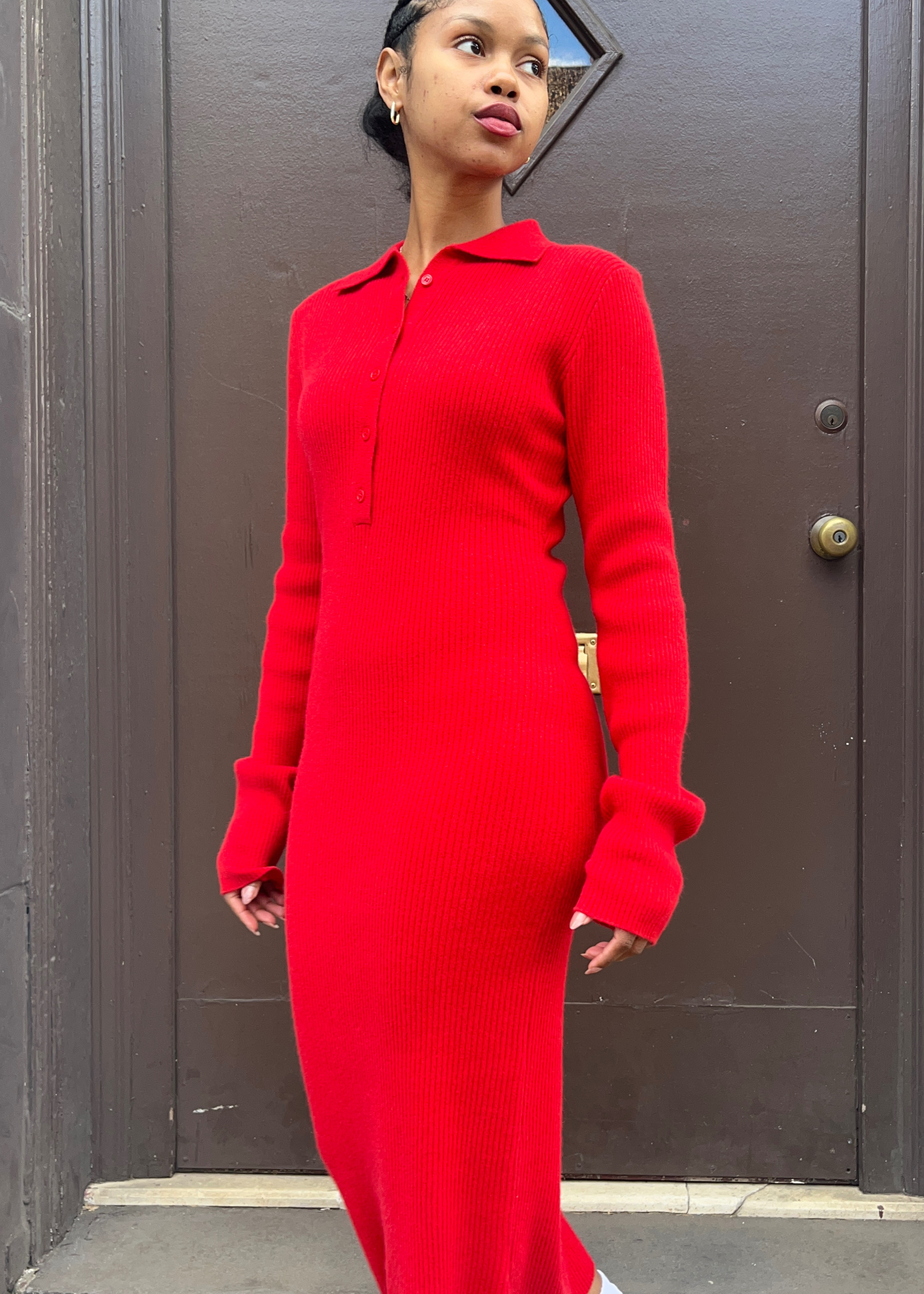 Cashmere polo fitted maxi dress