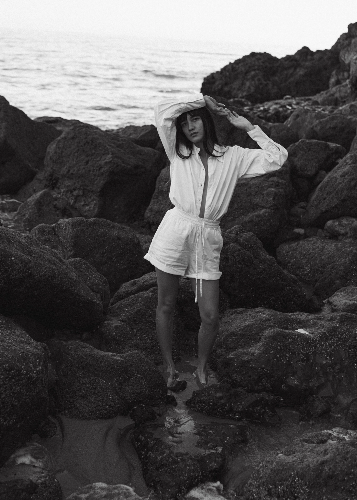 Drawstring short, white