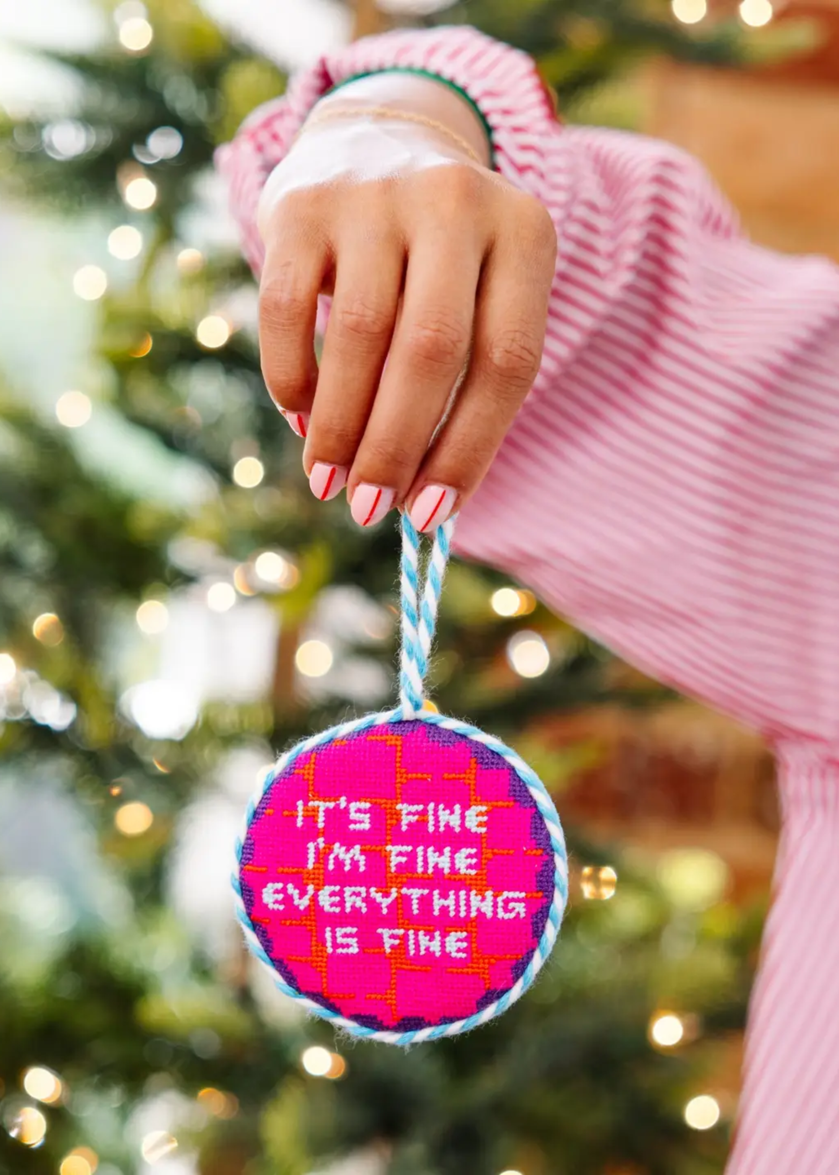 Needlepoint ornament, everything's fine