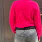 Cashmere brushed crop long sleeve top, hot pink