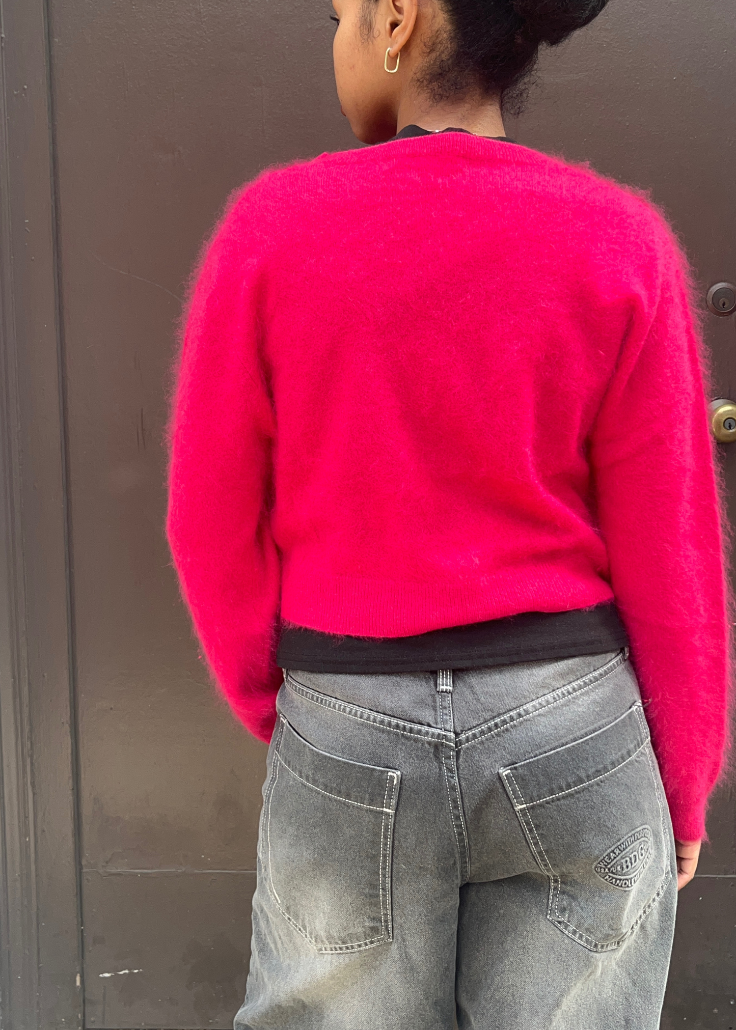 Cashmere brushed crop long sleeve top, hot pink