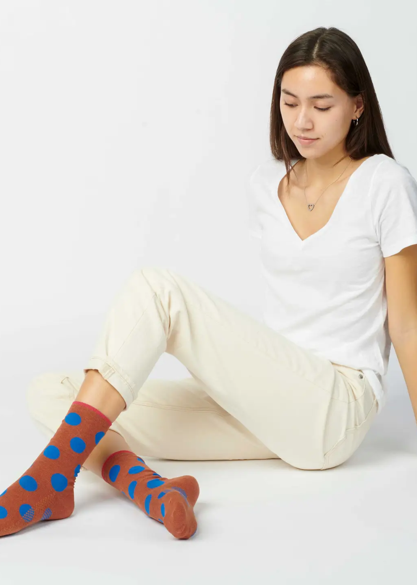 Panhandle polka dot crew socks, brown