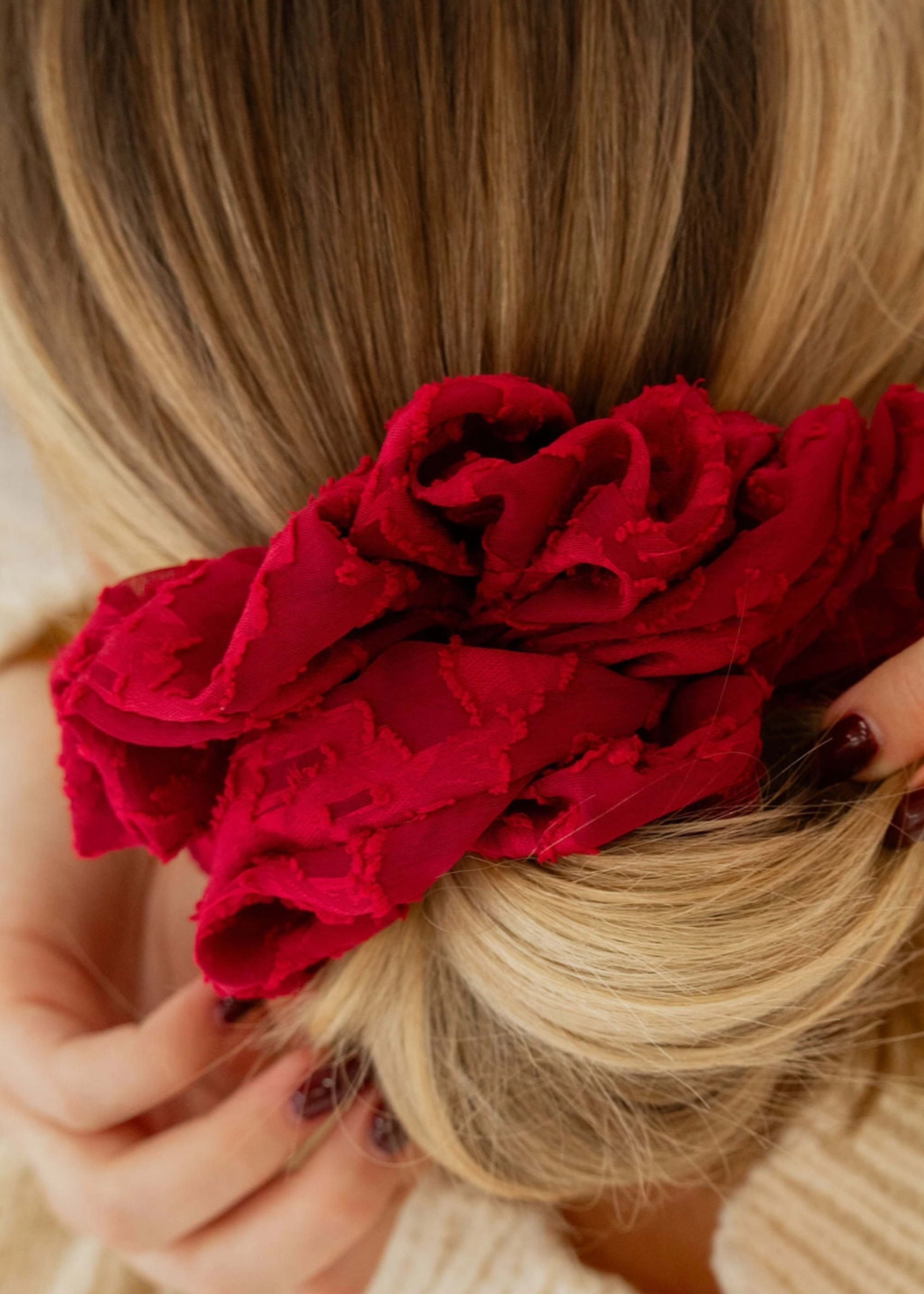 Cranberry textured jumbo scrunchie