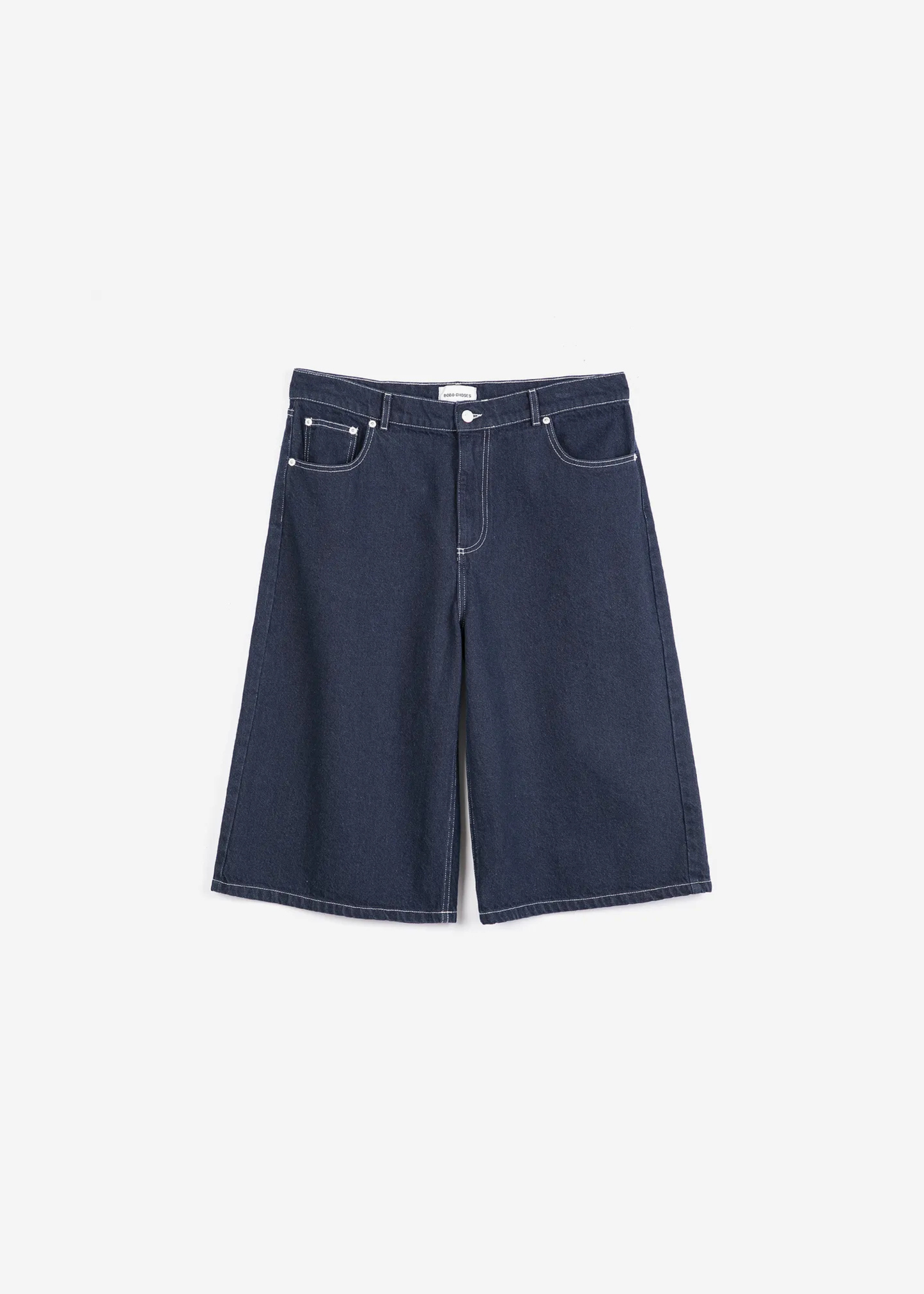 Contrast stitching denim bermuda