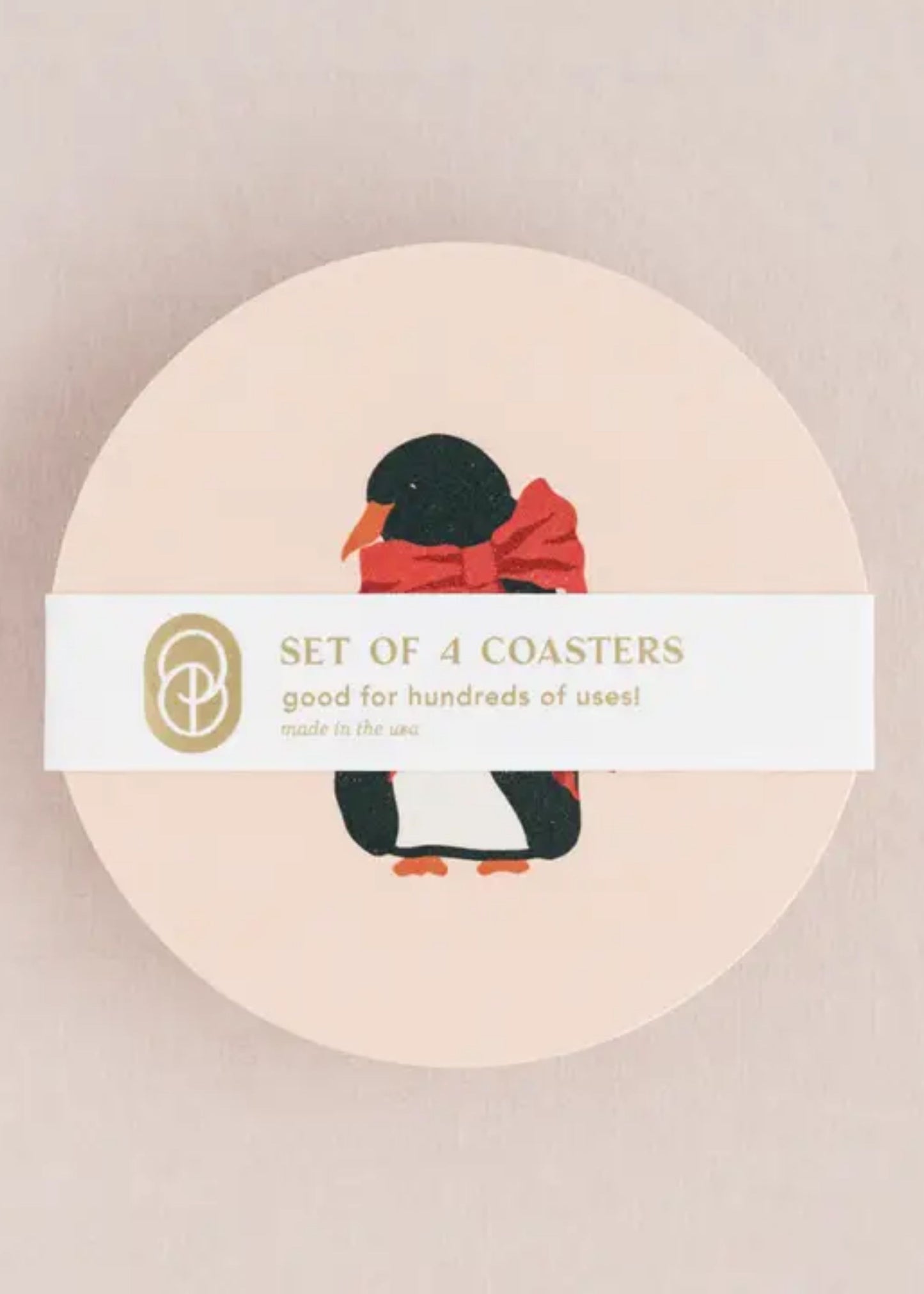 Fancy penguin bow coasters, set of four