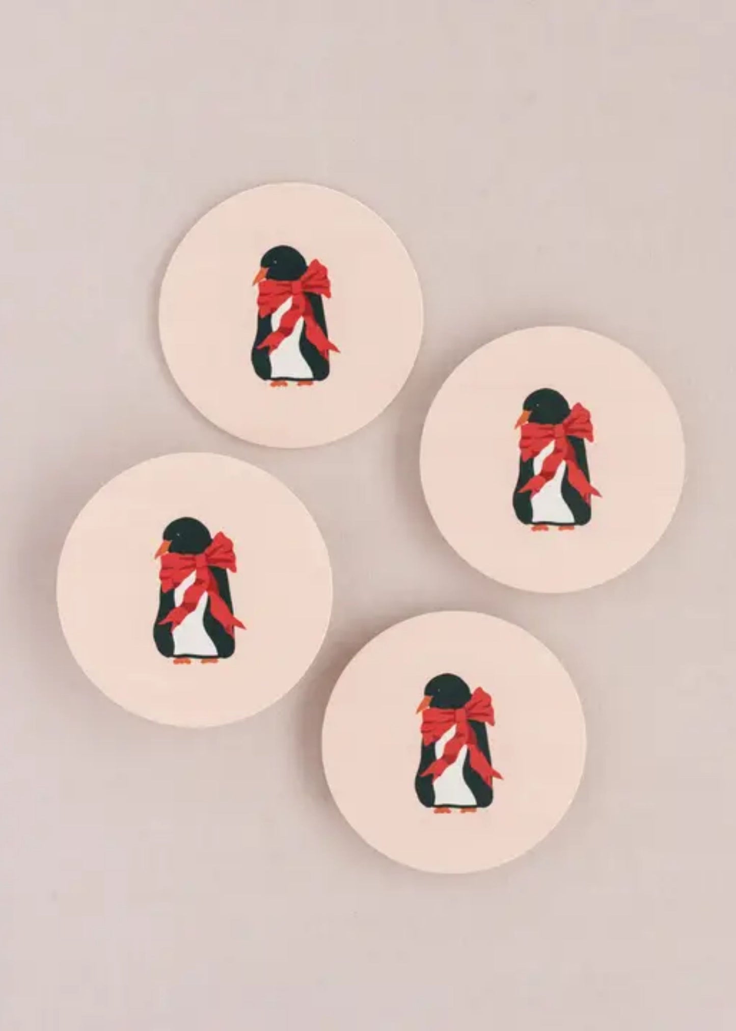 Fancy penguin bow coasters, set of four