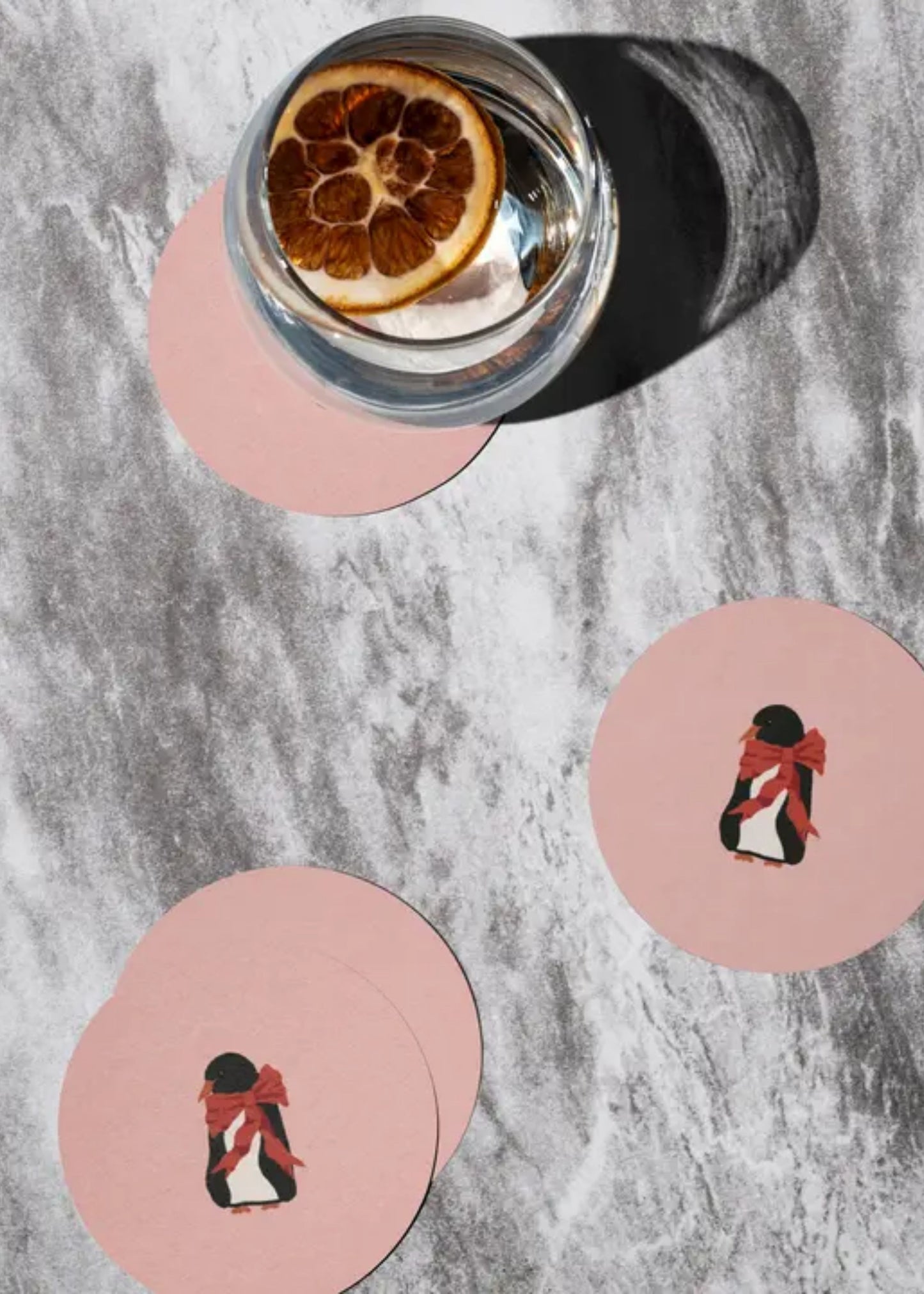 Fancy penguin bow coasters, set of four