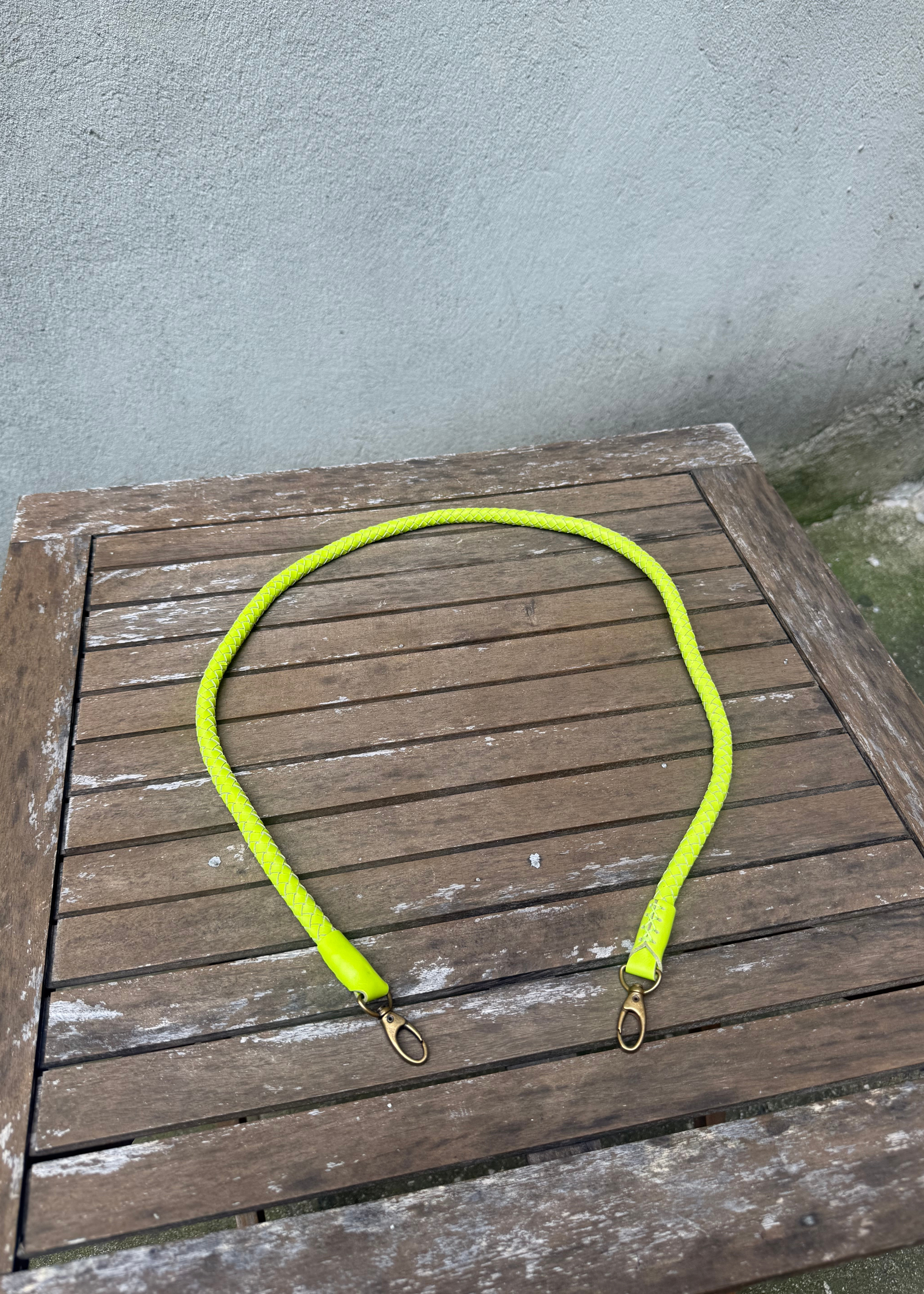 Hand-braided leather strap, lime green