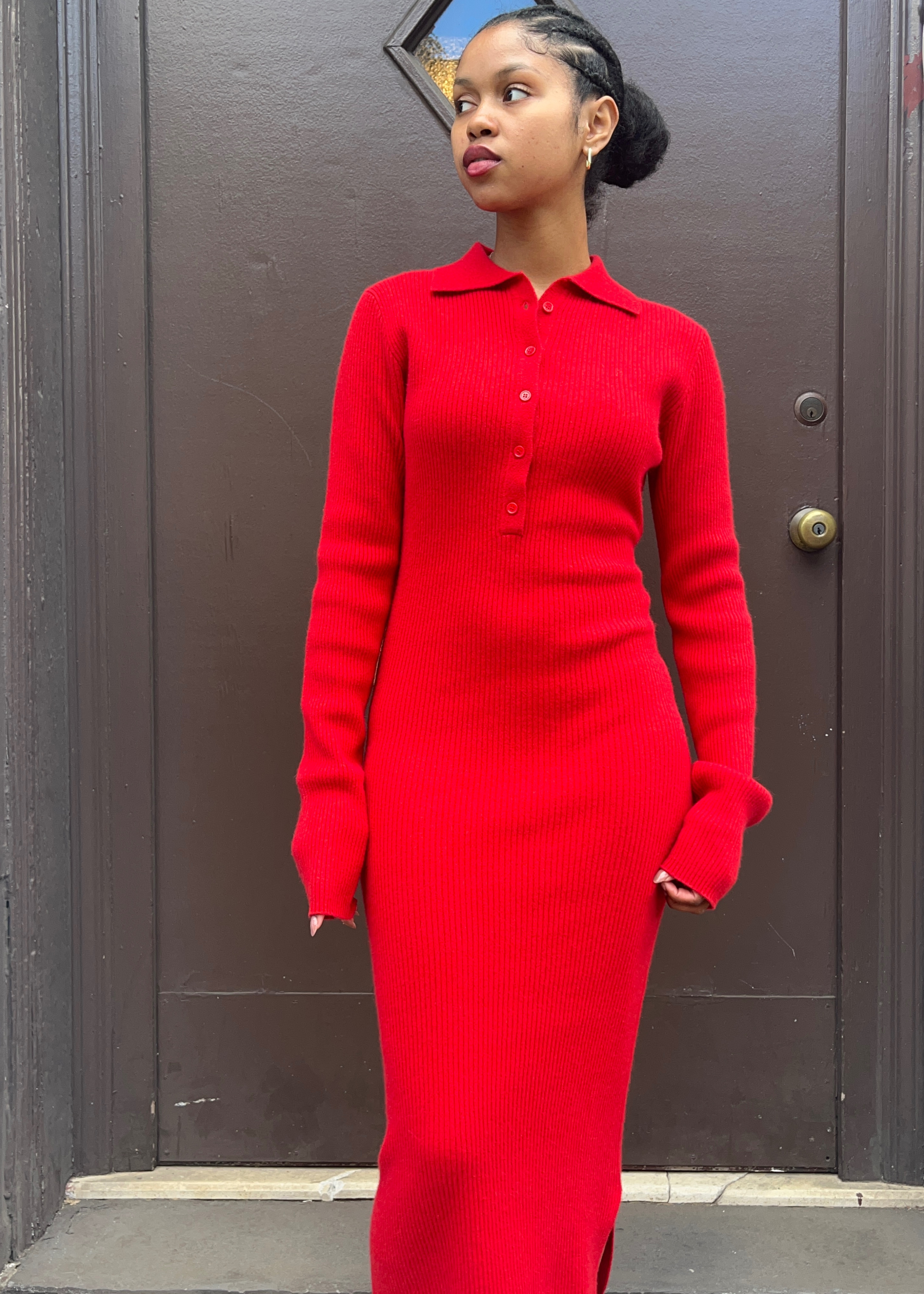 Cashmere polo fitted maxi dress