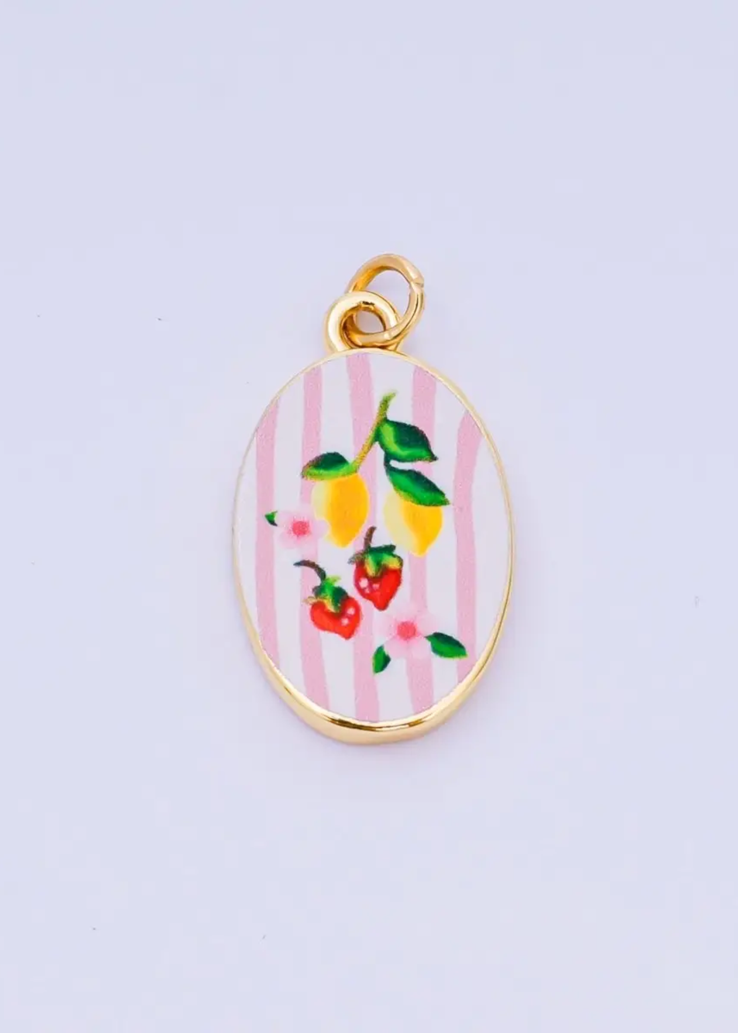 Enamel lemon and strawberry oval charm