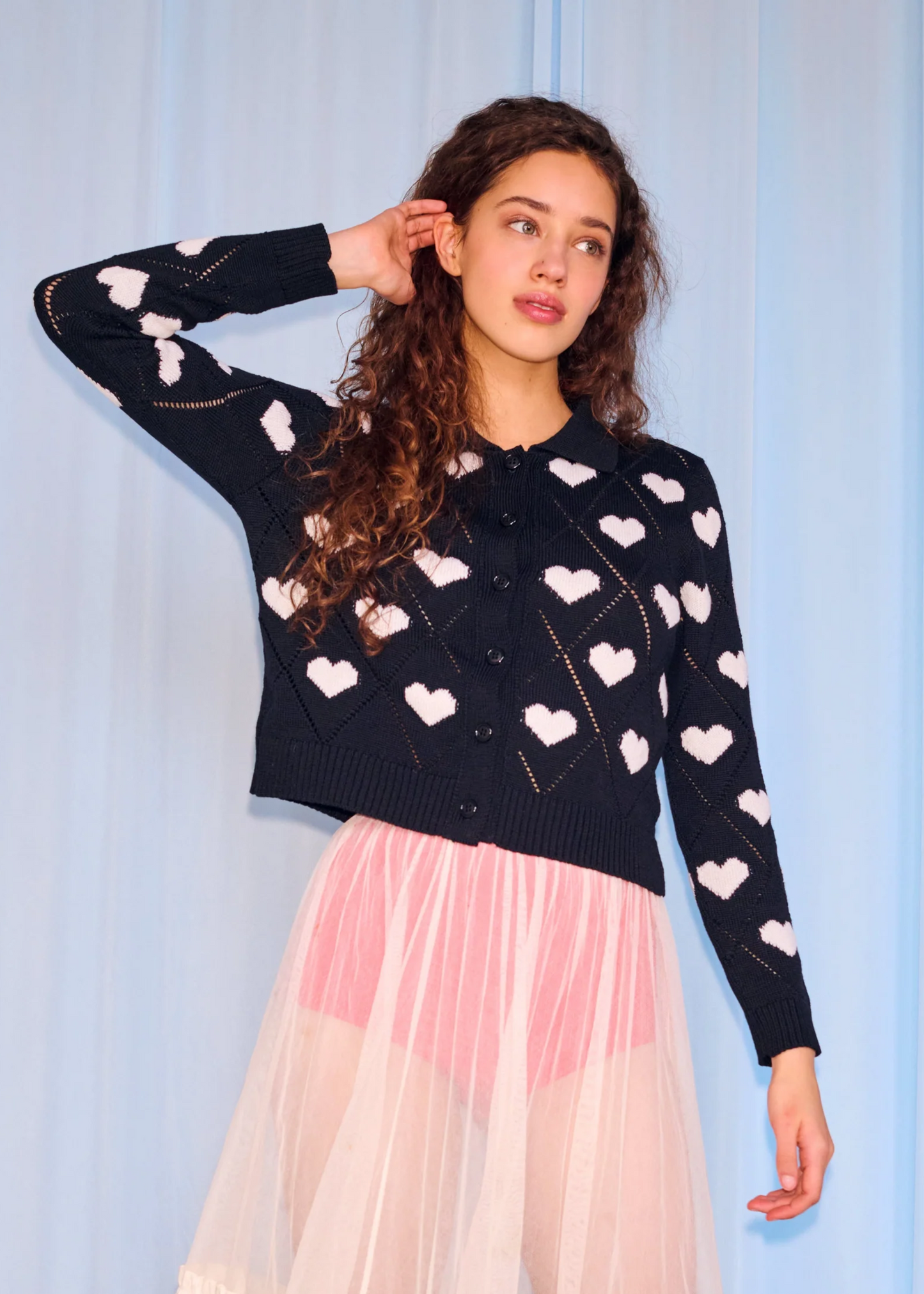 Love polo cardigan, black/ivory