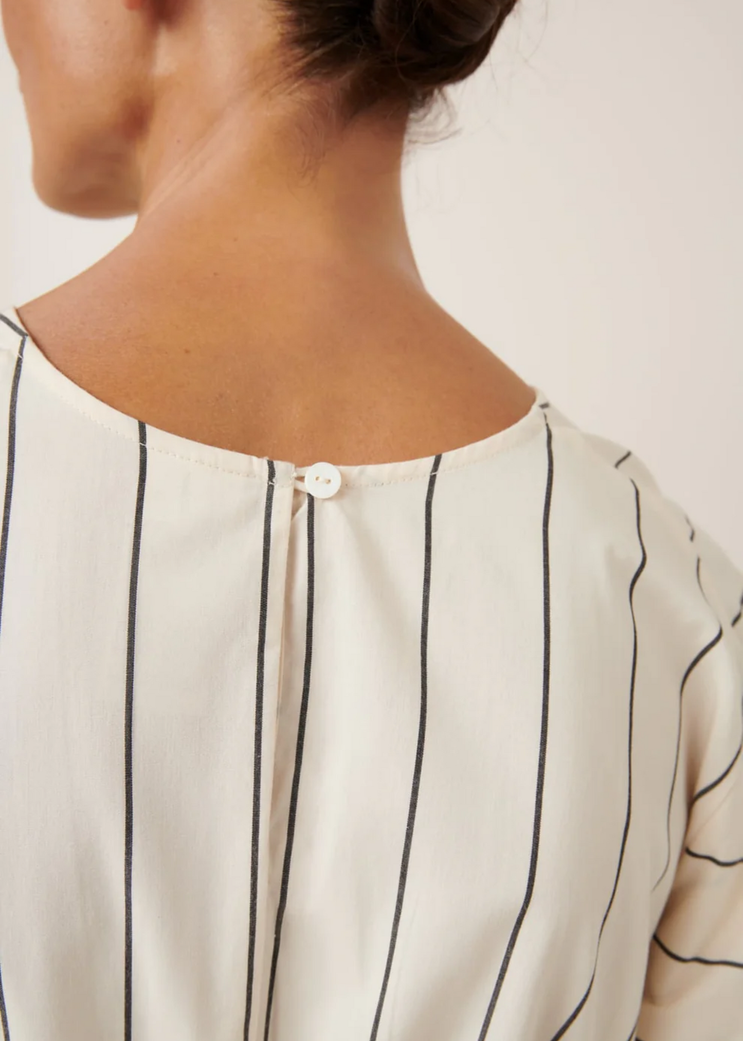 Ellora dress, greige pinstripe