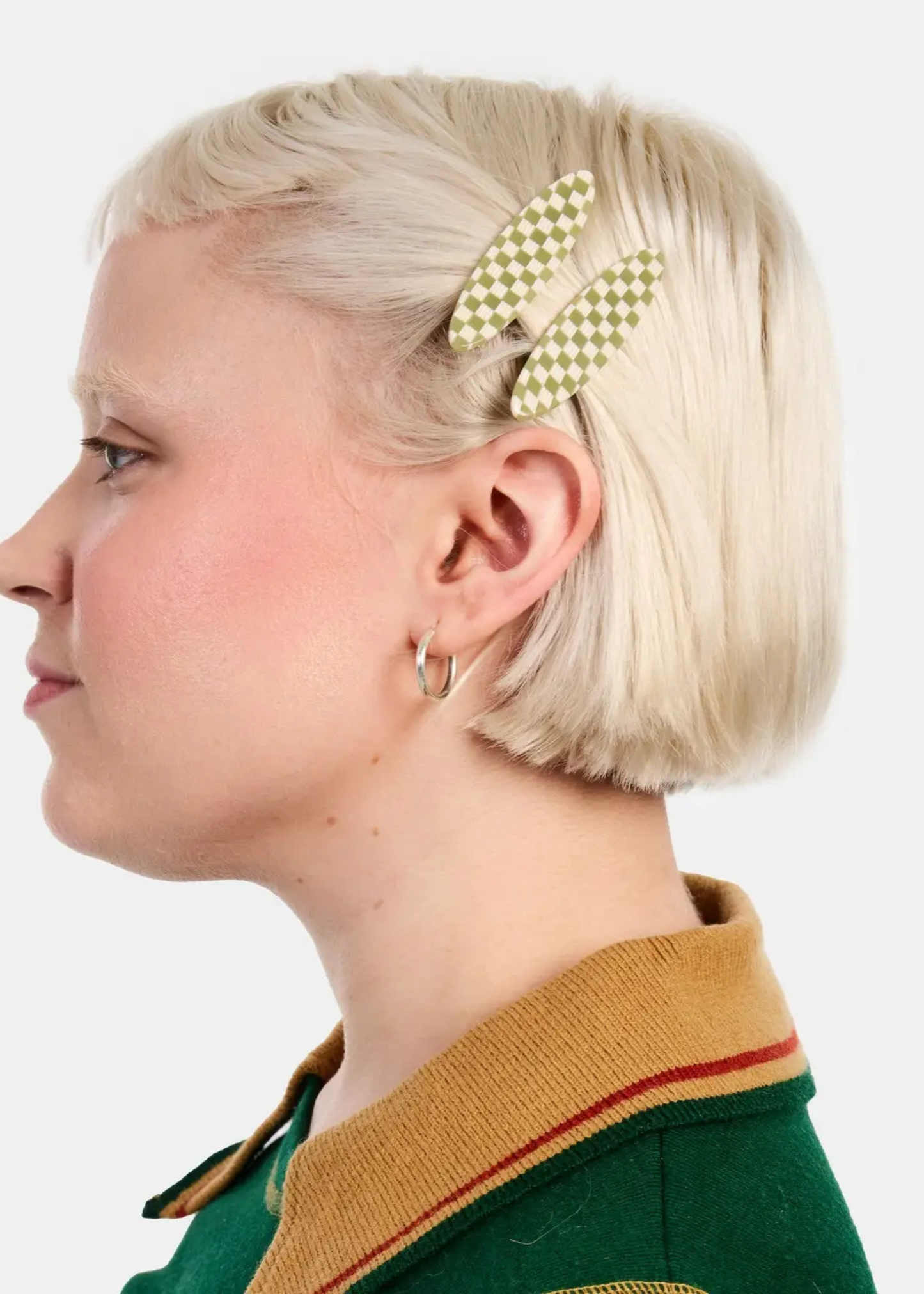 Allie clips, oval olive check