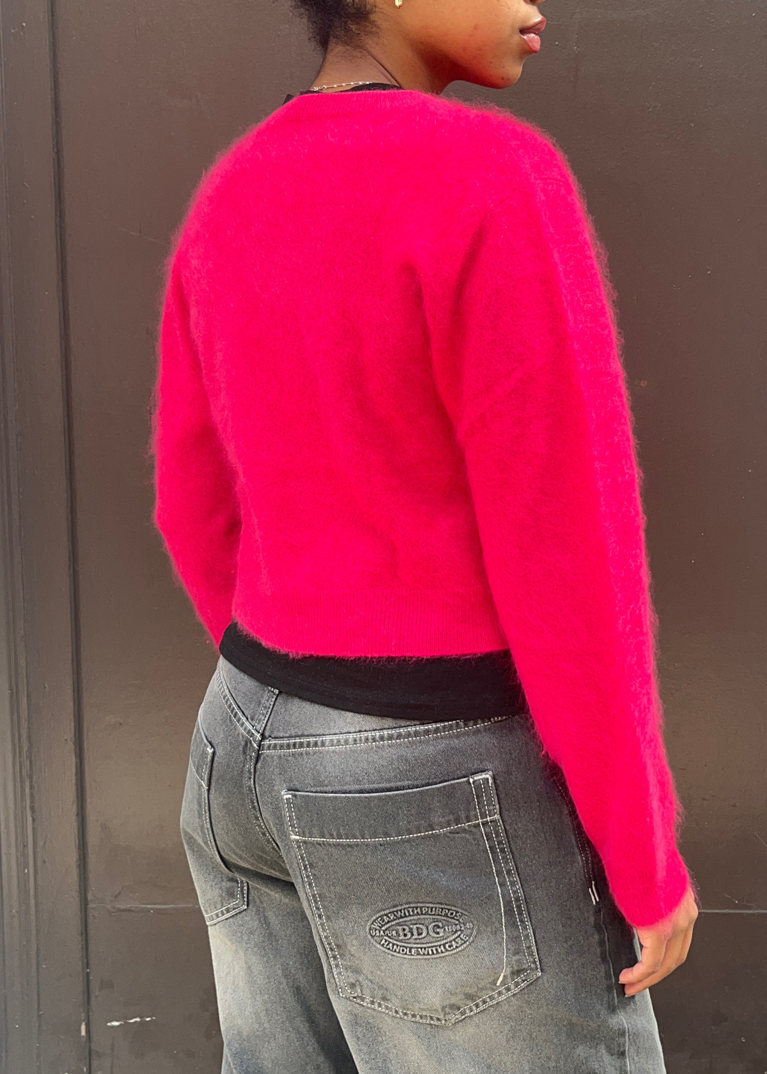 Cashmere brushed crop long sleeve top, hot pink