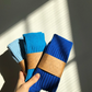 Ribbed cotton high socks, light blue