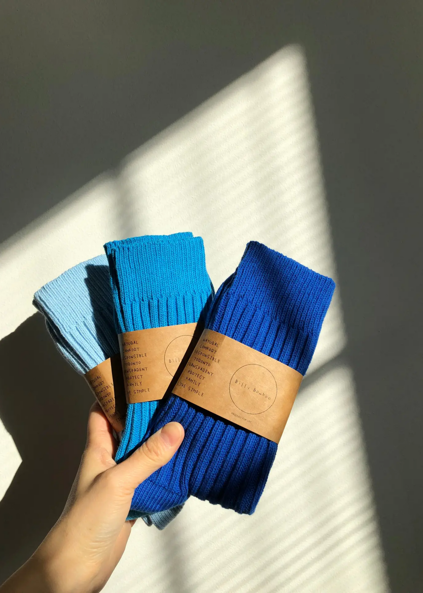 Ribbed cotton high socks, light blue