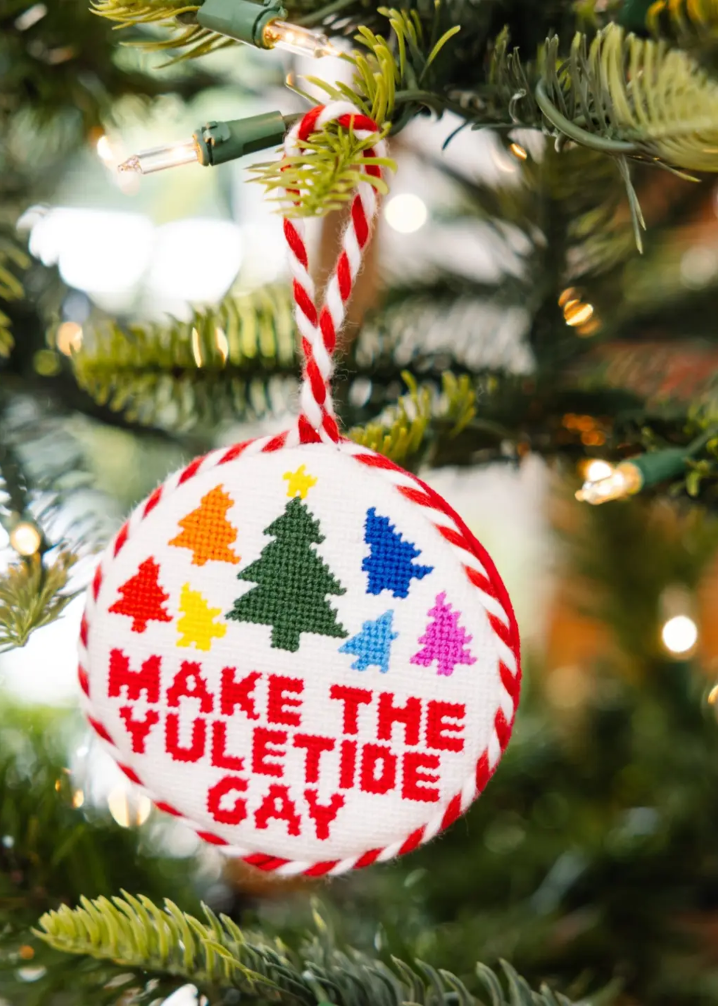 Needlepoint ornament, yuletide gay