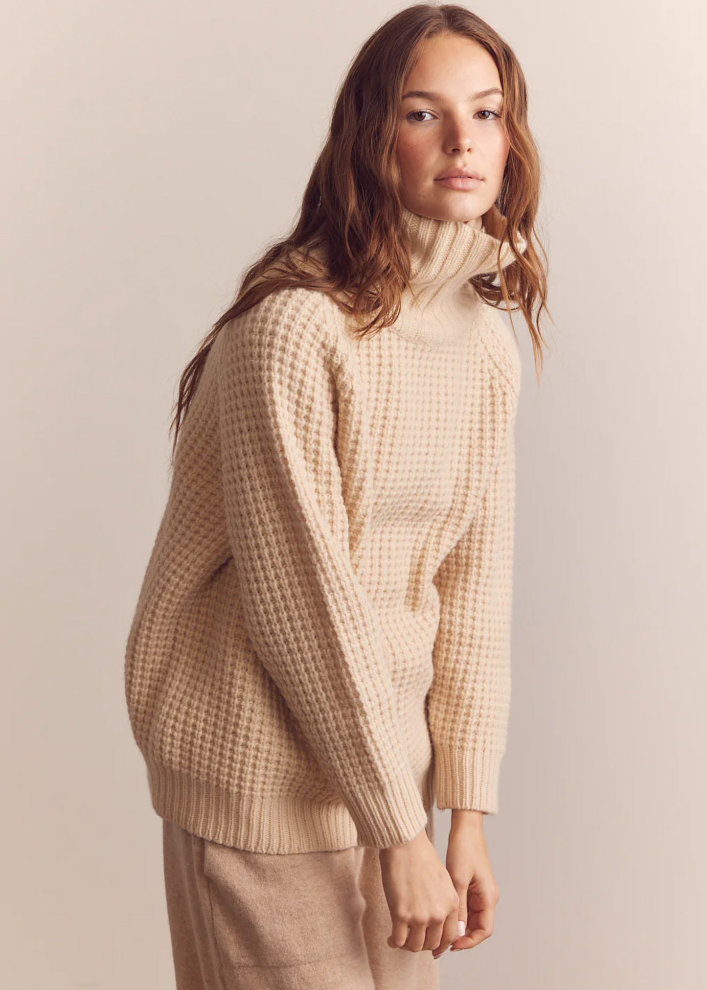 Wool turtleneck waffle sweater