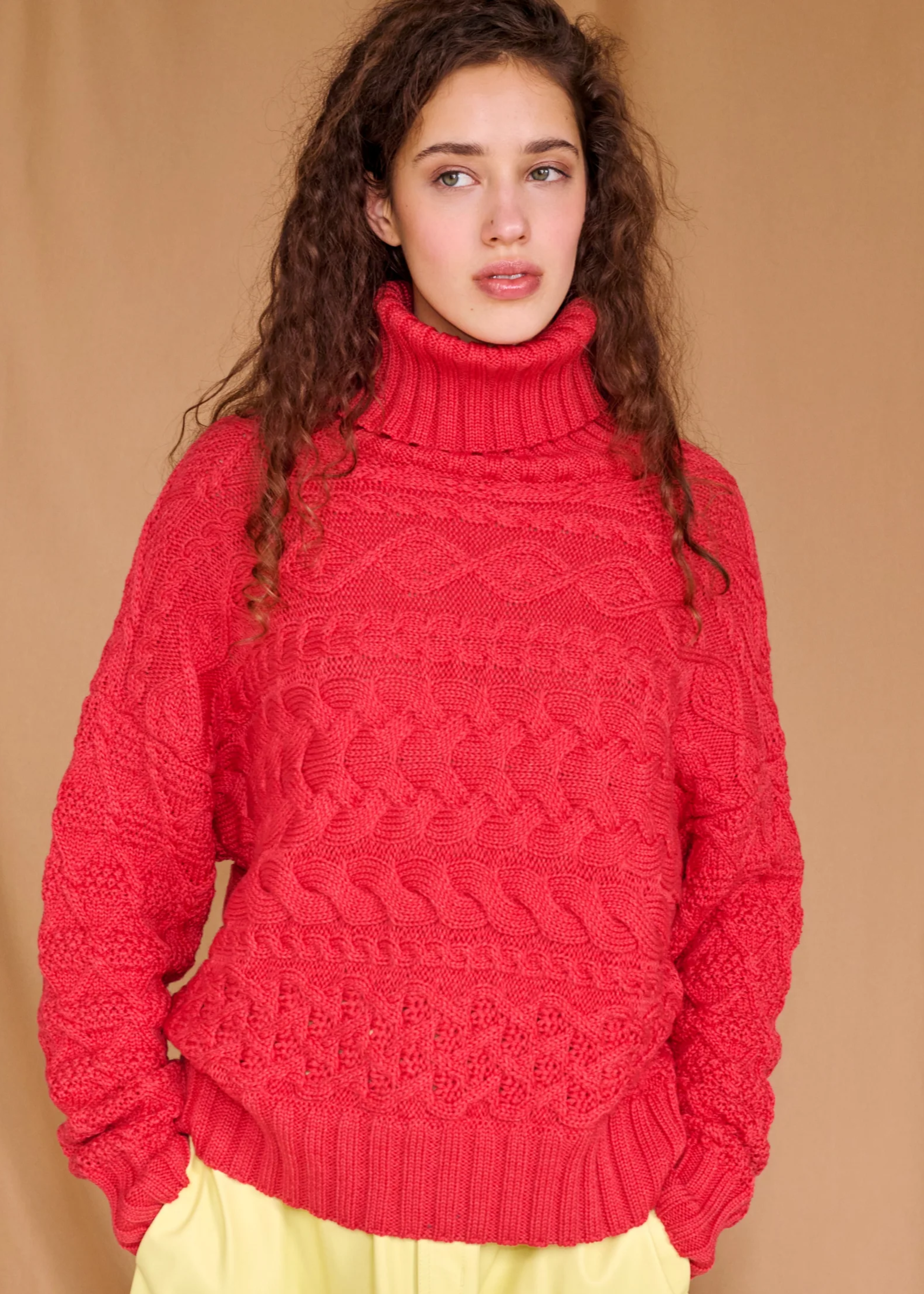 Cable sweater, red