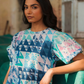Lara dress, blue and green geo