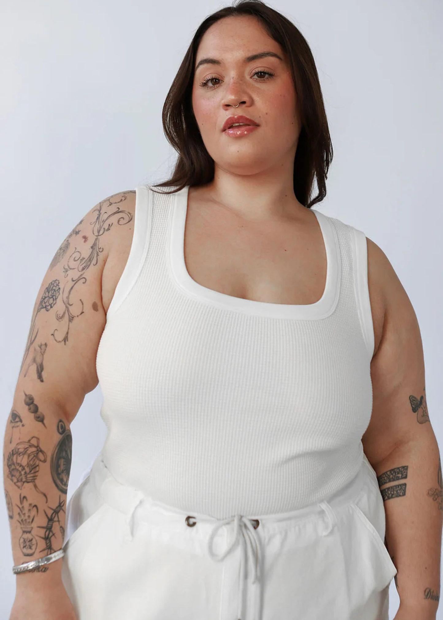 Waffle square crop tank, bone