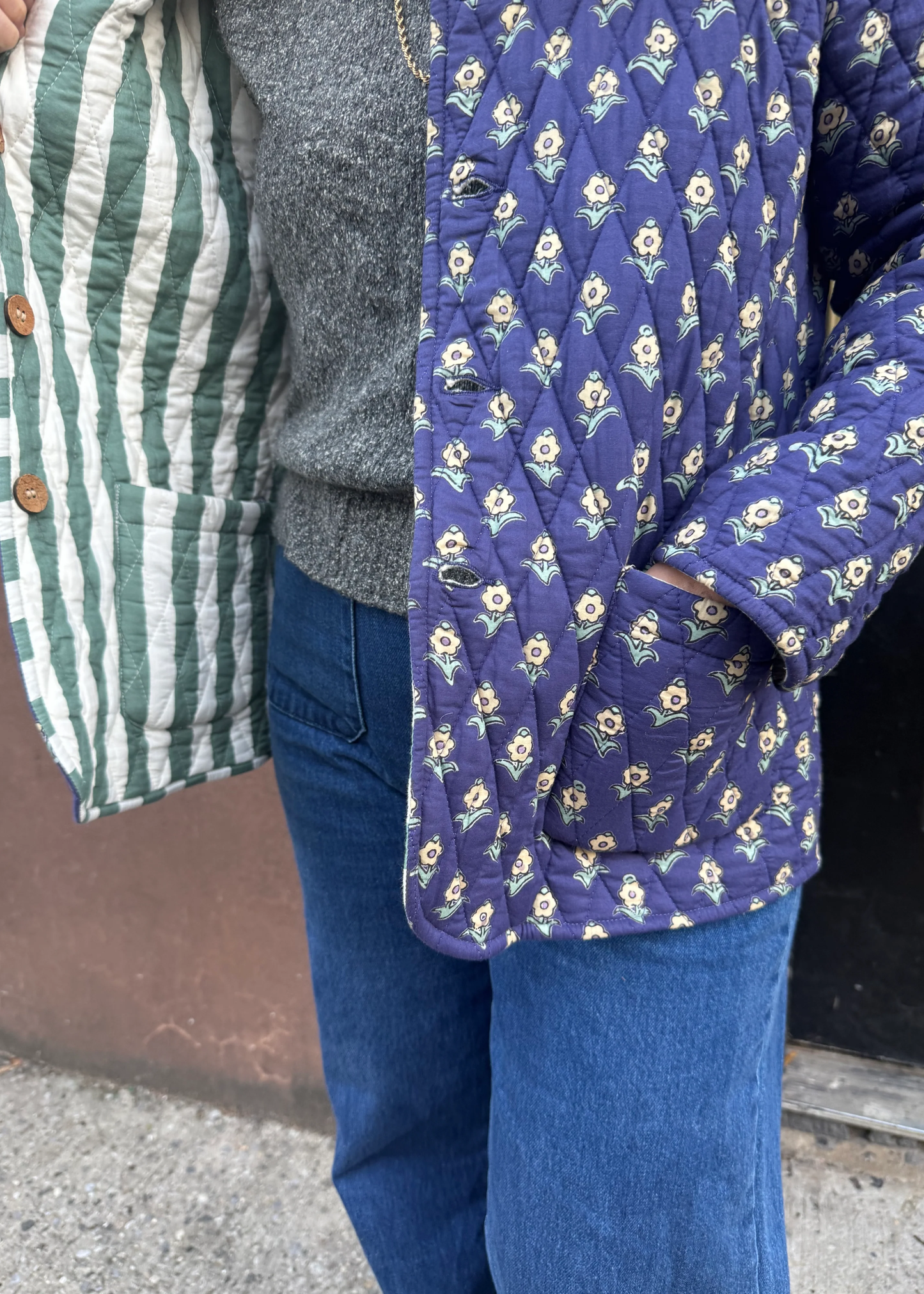 Zara Jacket, navy and green floral