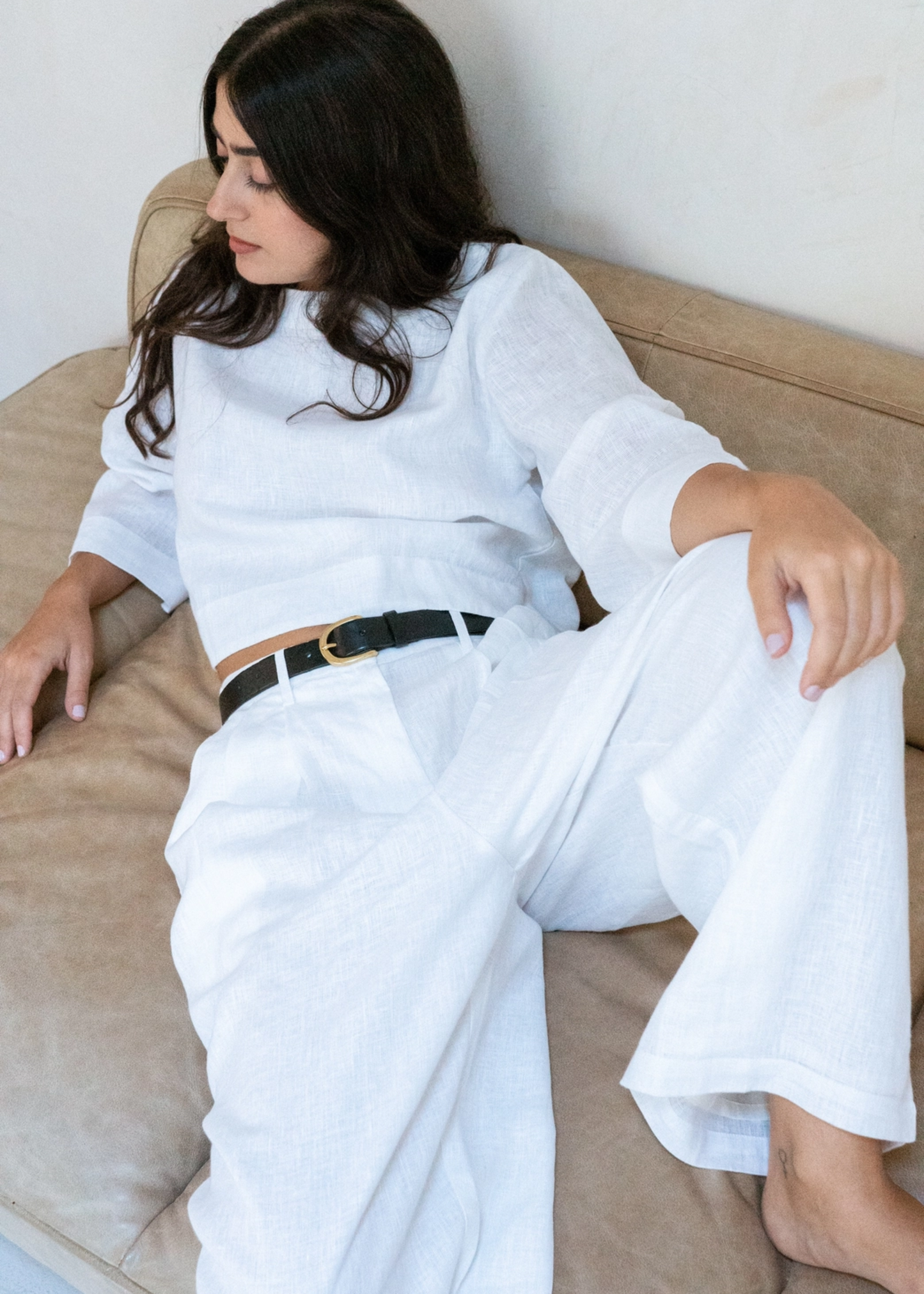 Boyfriend pant, white linen
