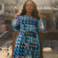 Lara dress, blue and green geo