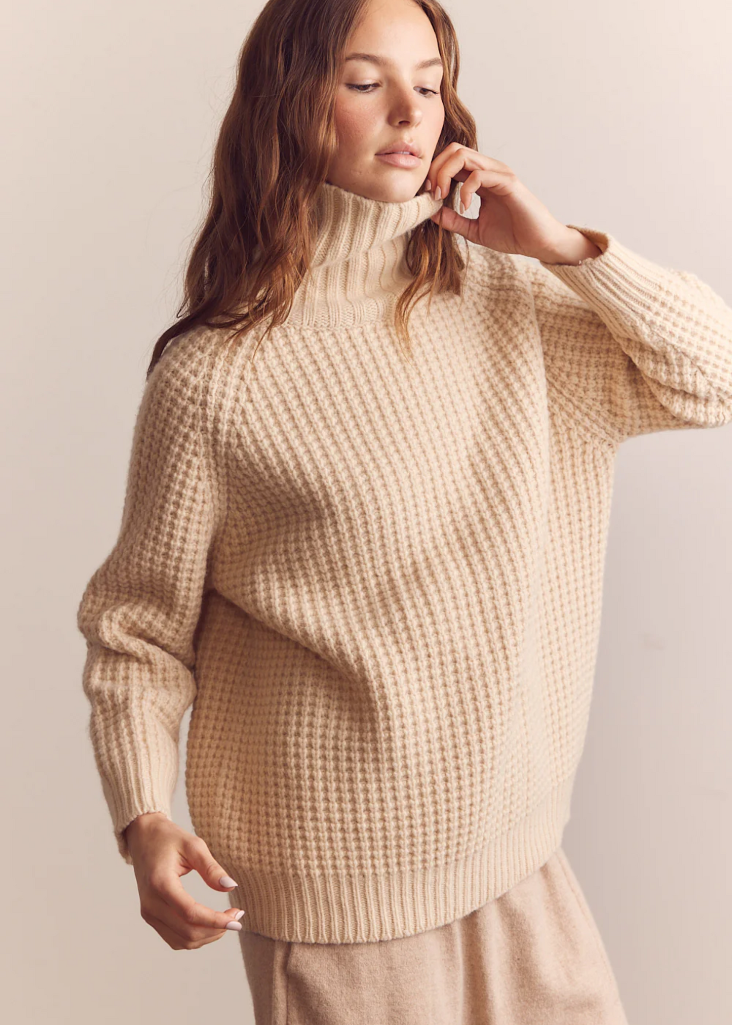 Wool turtleneck waffle sweater