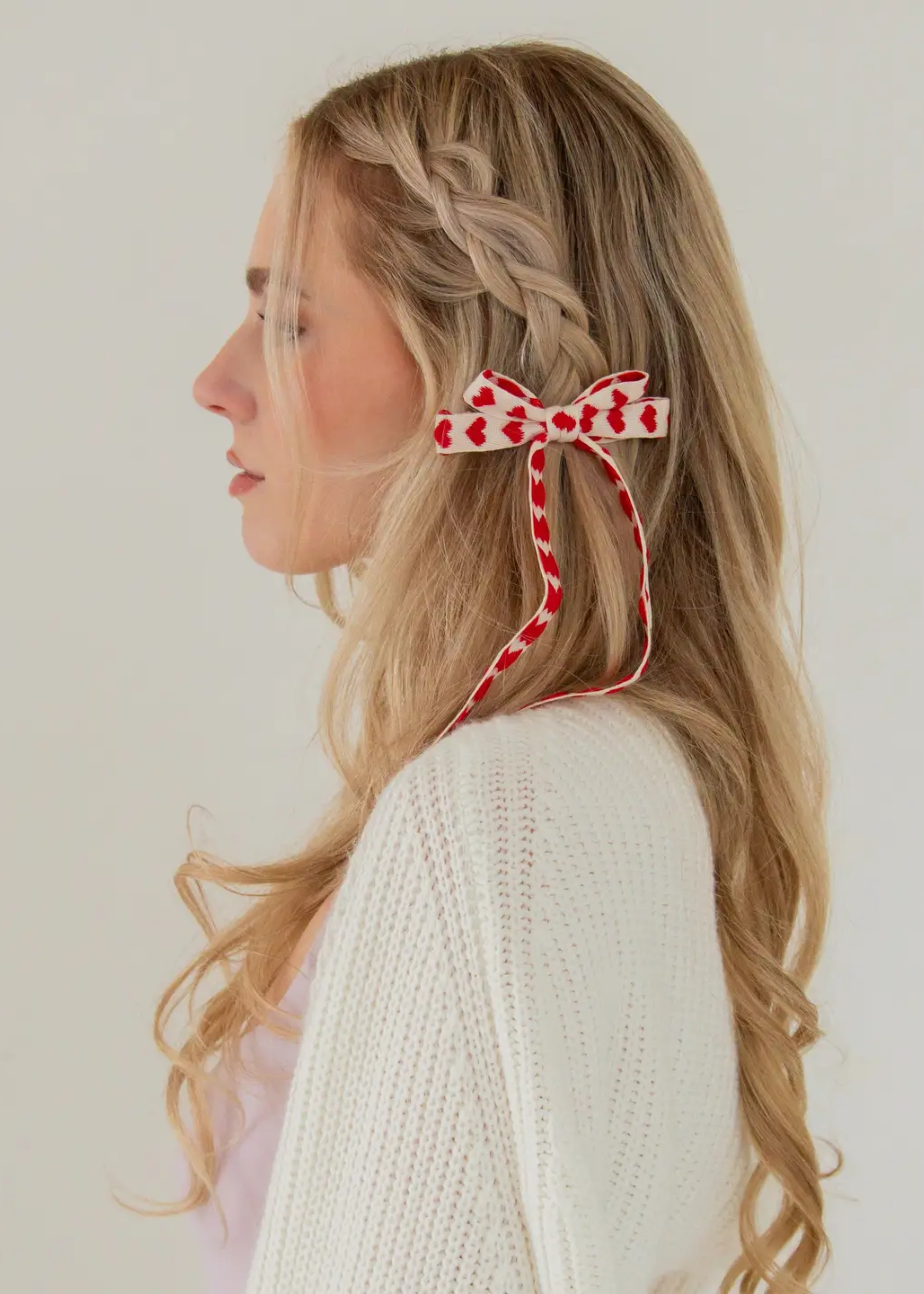 Knit heart bow barrette