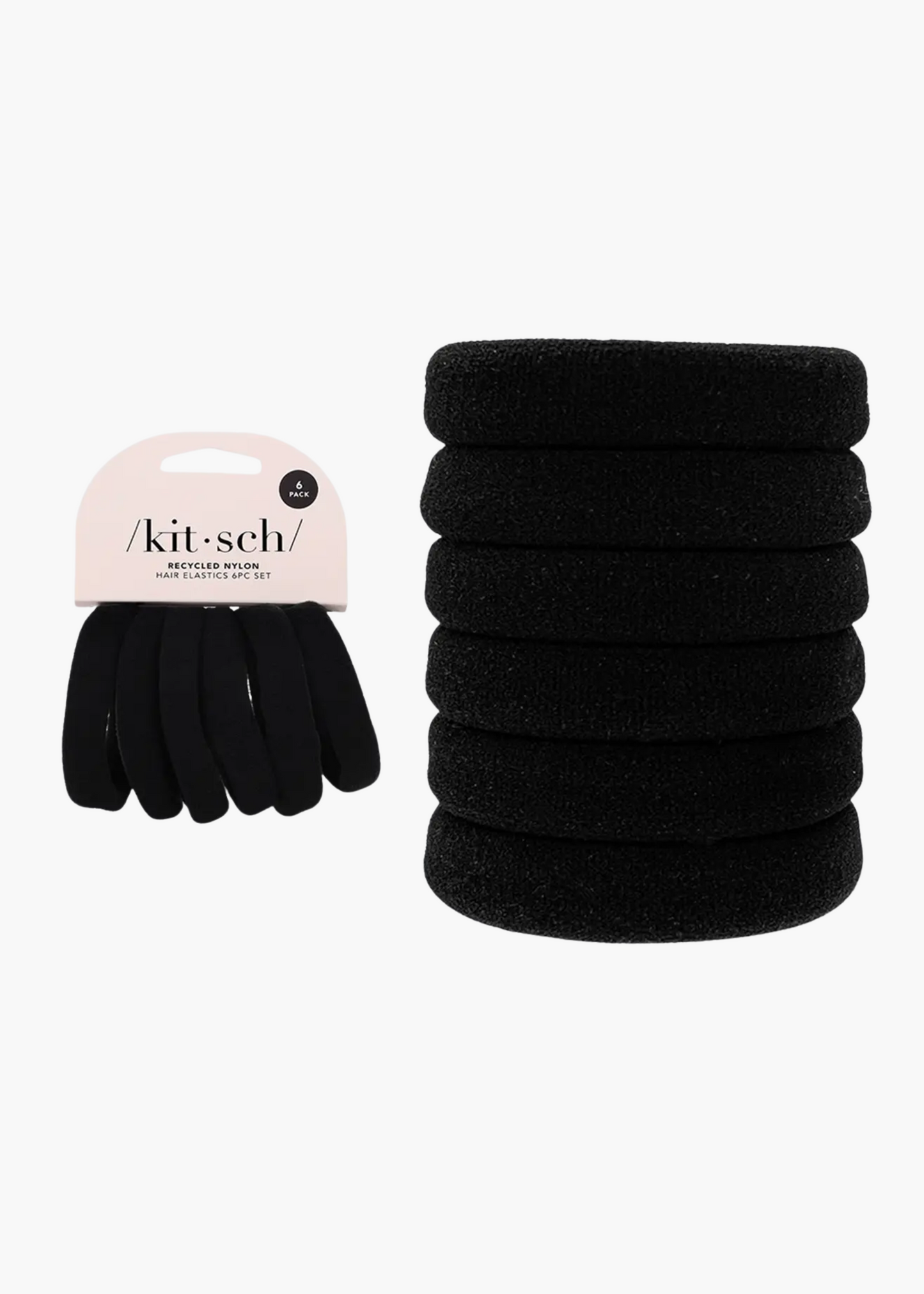 Recycled thick hair elastics 6pc set, black