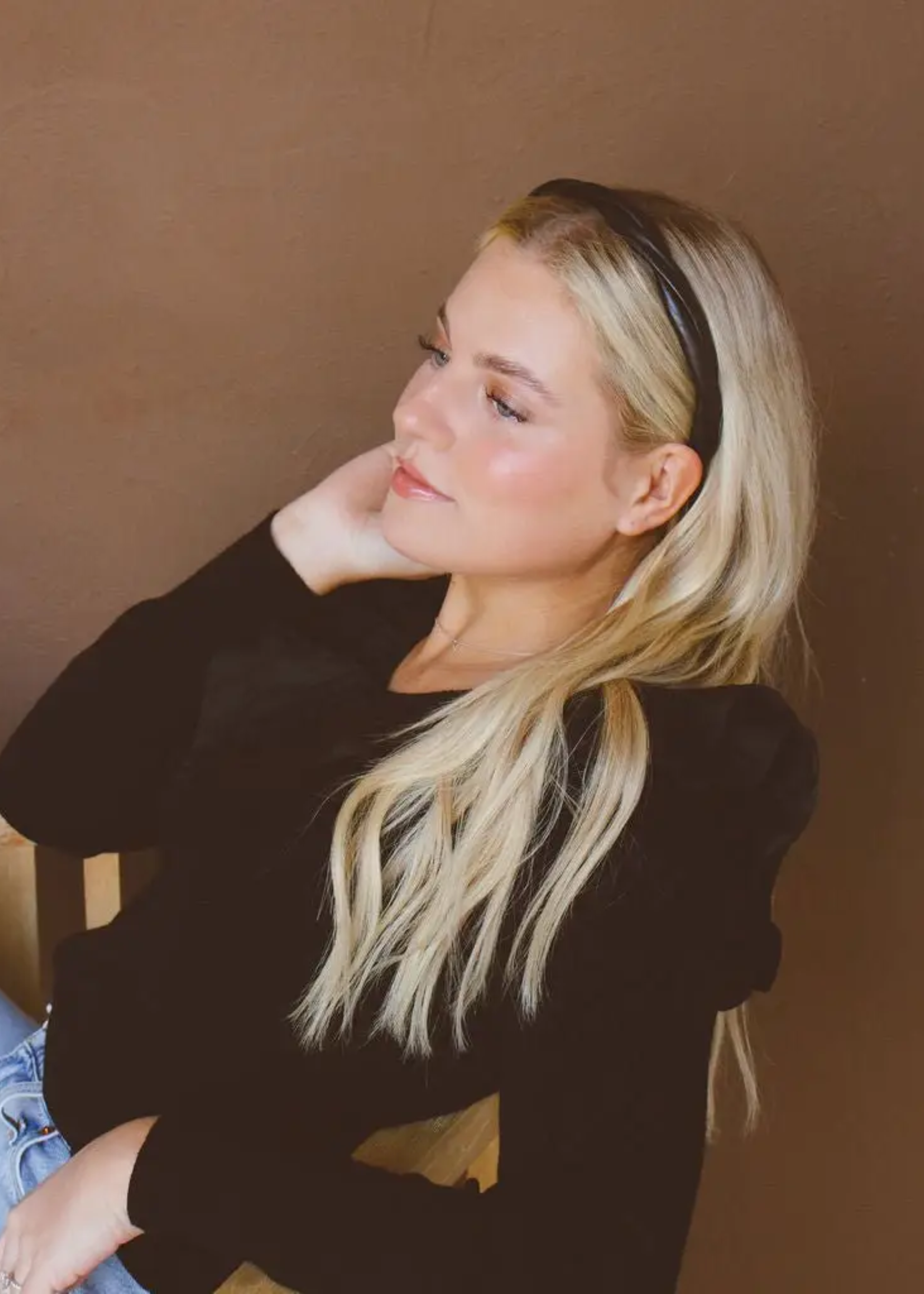 Twisted leather headband, black