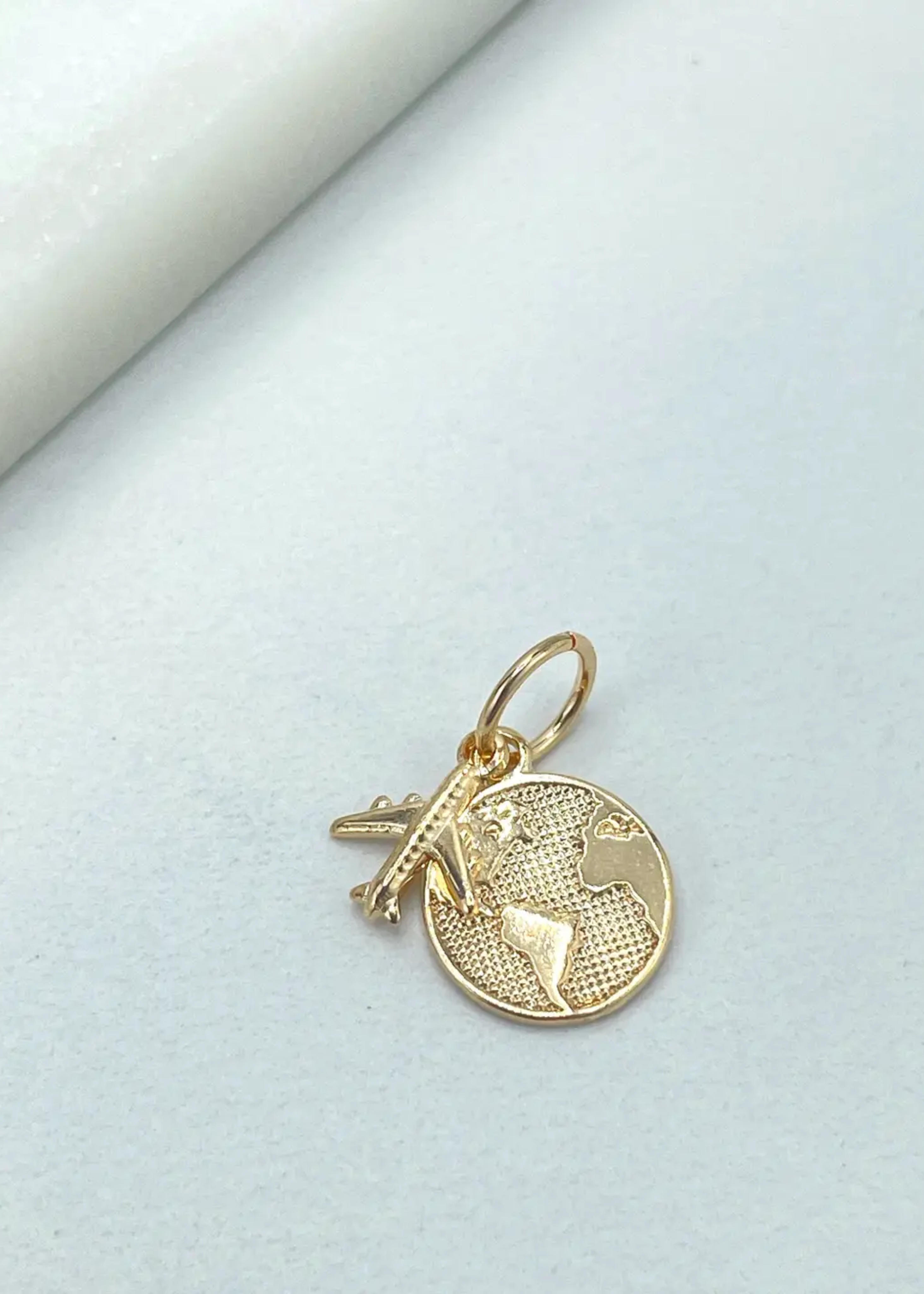 Airplane & Earth globe charm