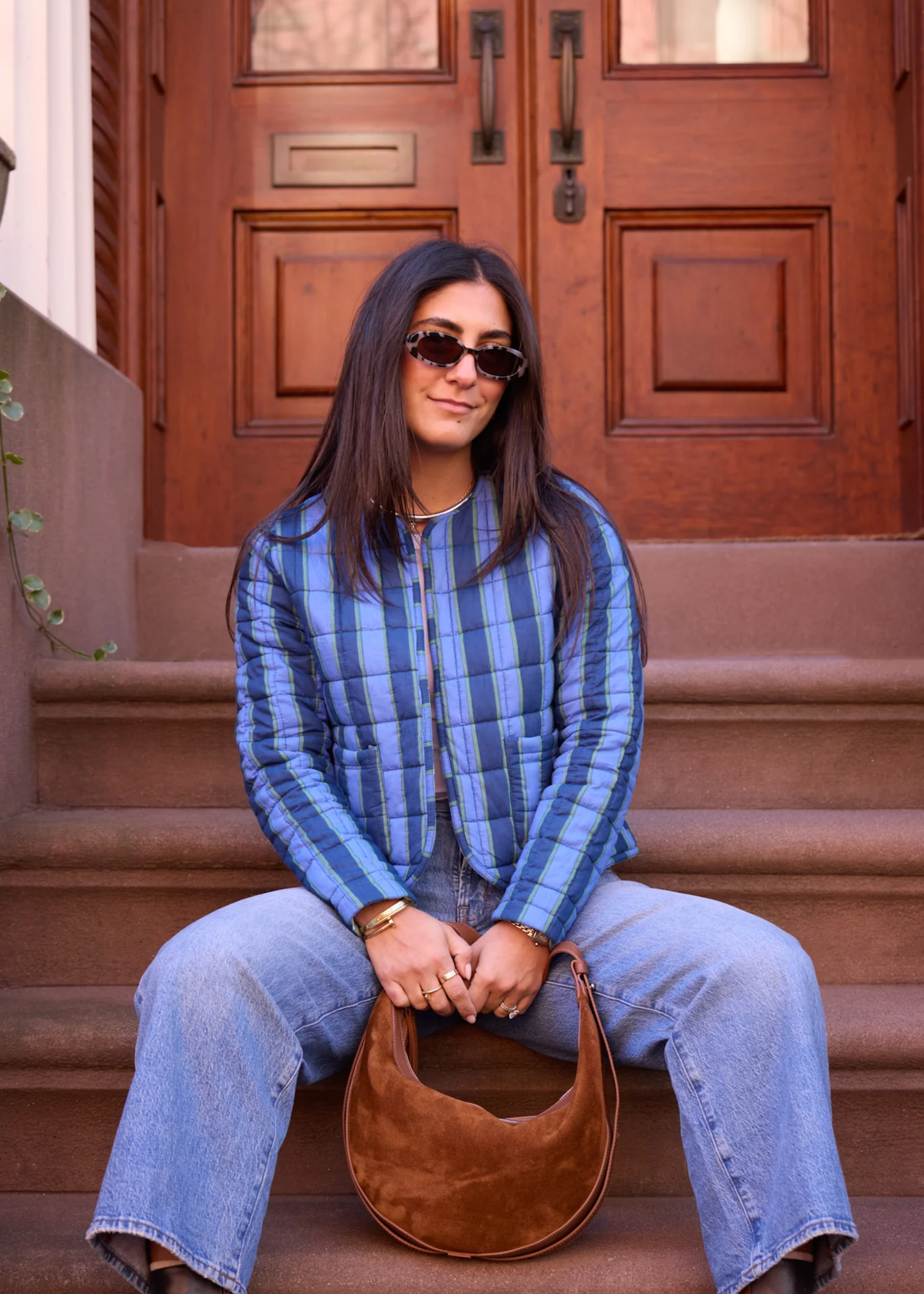 Ashley Jacket, green ditsy / blue stripe