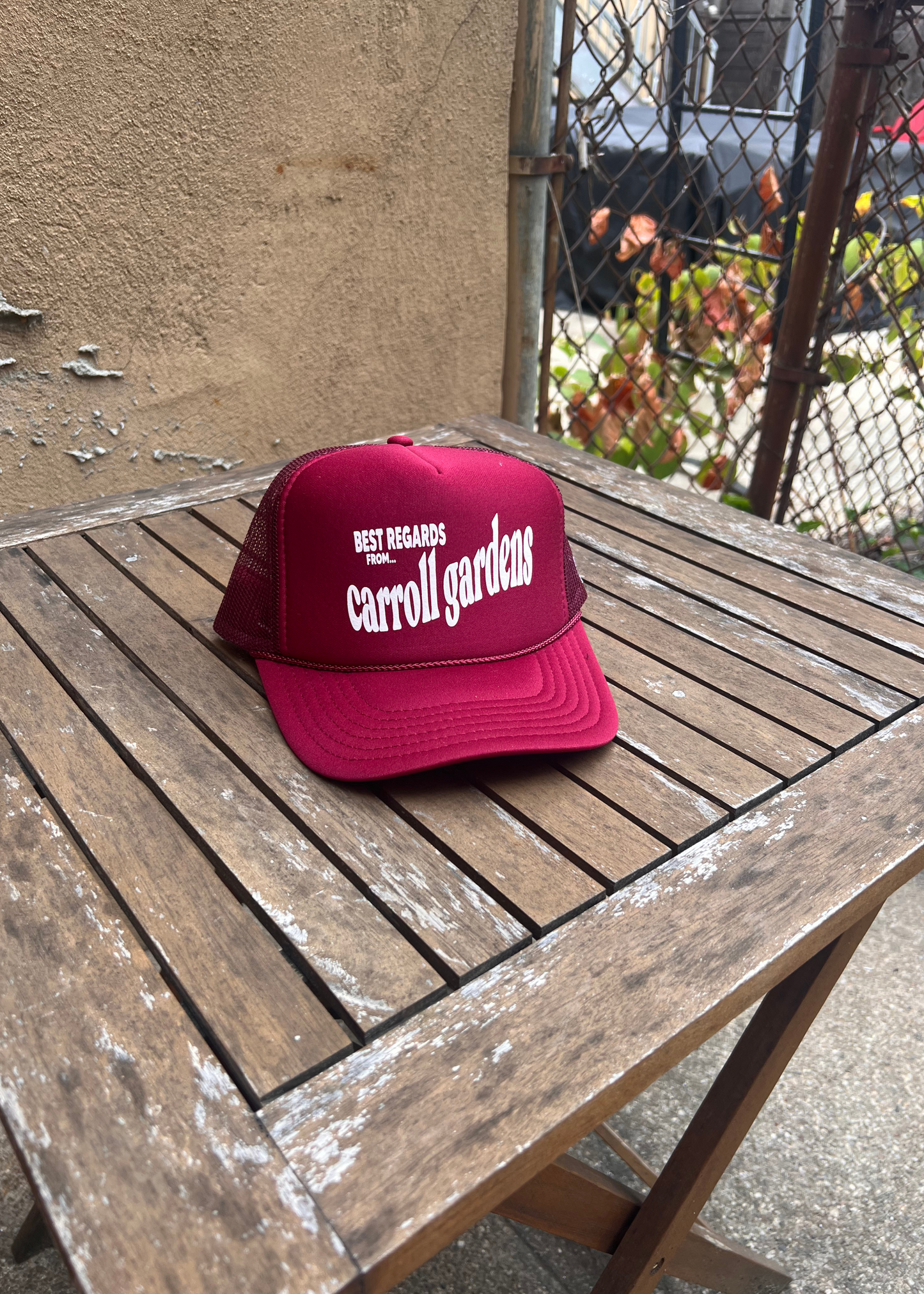 Neighborhood postcard trucker hat, Carroll Gardens