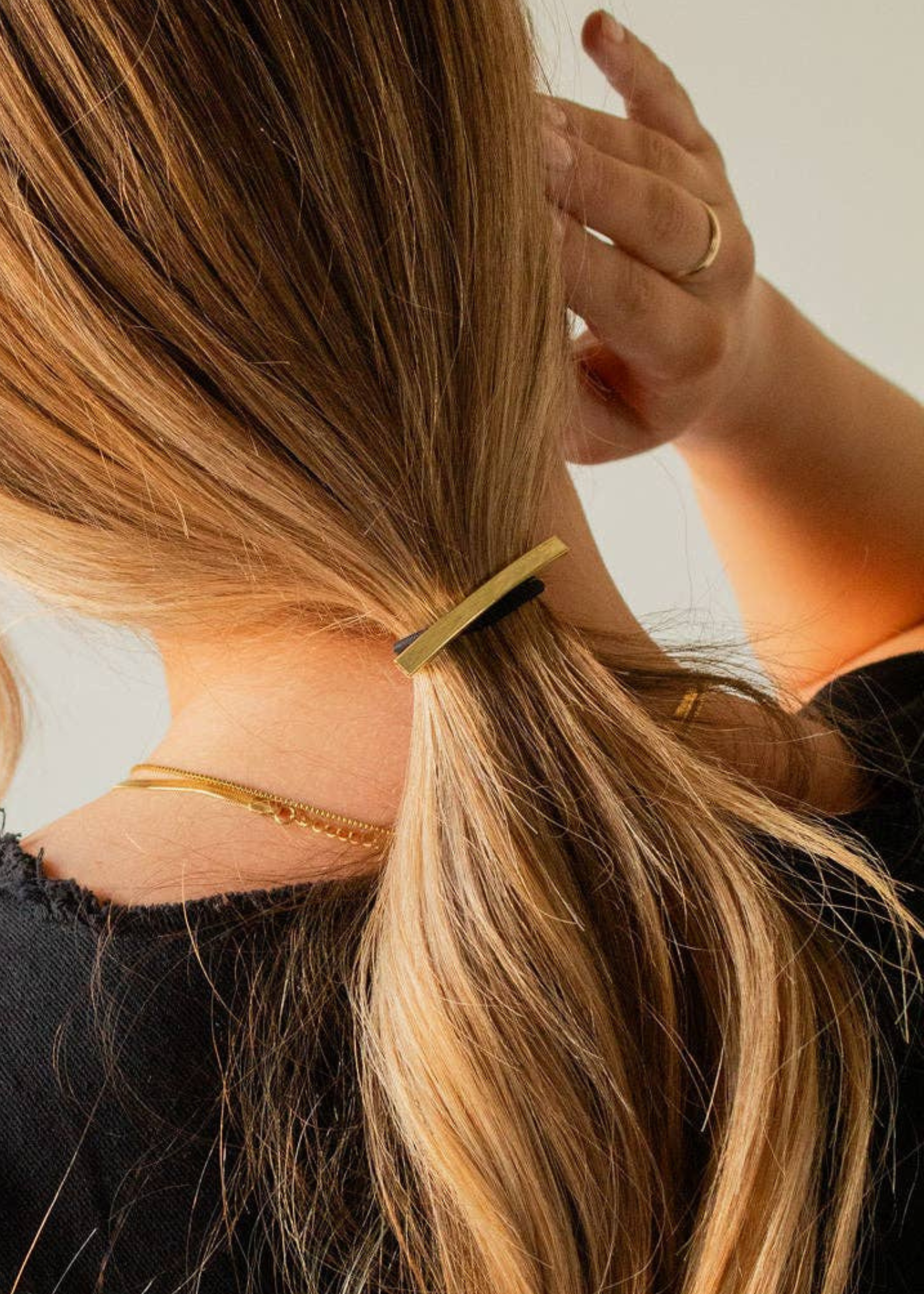Skinny gold bar hair tie