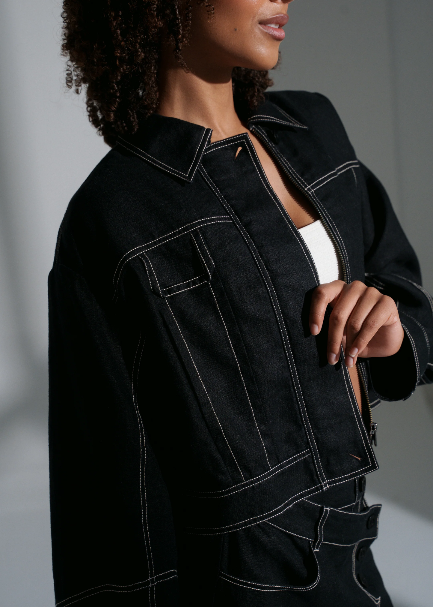 Wes linen jacket, black