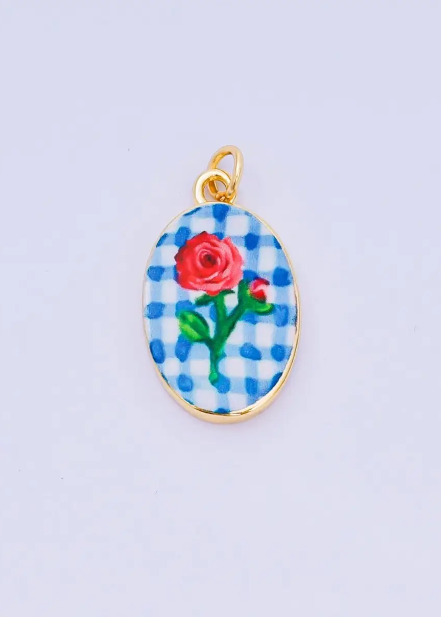 Enamel rose oval charm