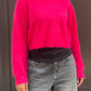 Cashmere brushed crop long sleeve top, hot pink