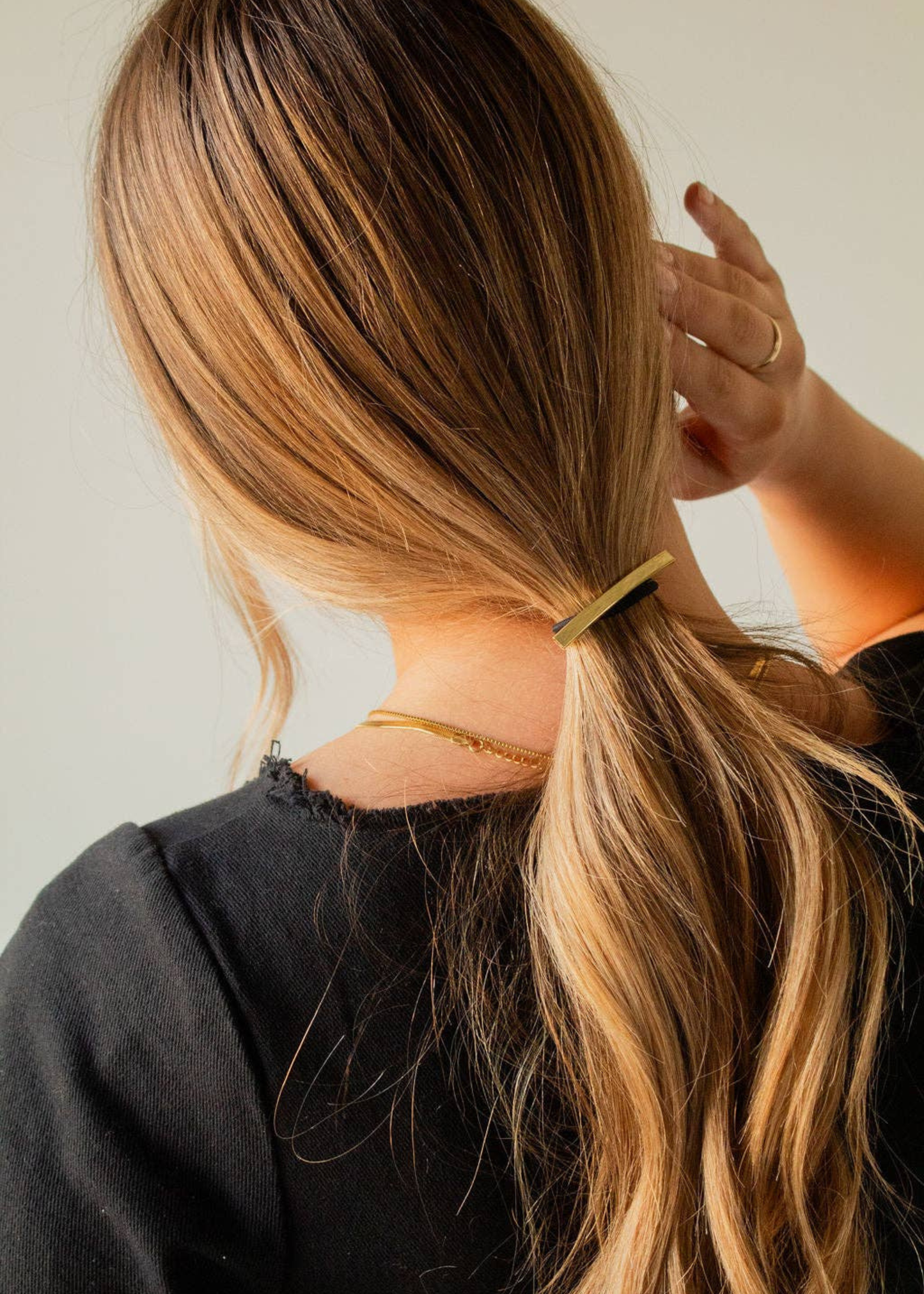 Skinny gold bar hair tie