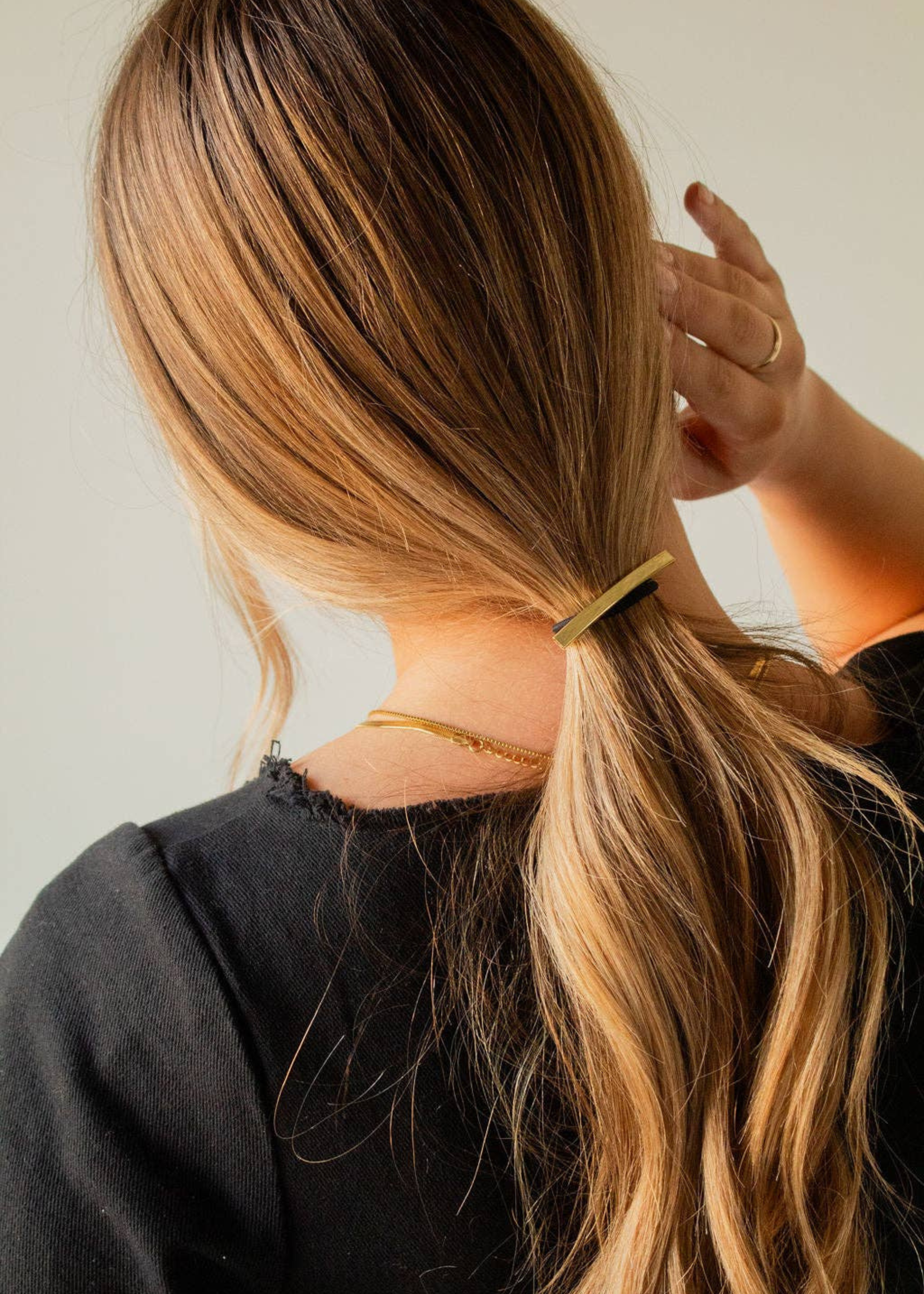 Skinny gold bar hair tie